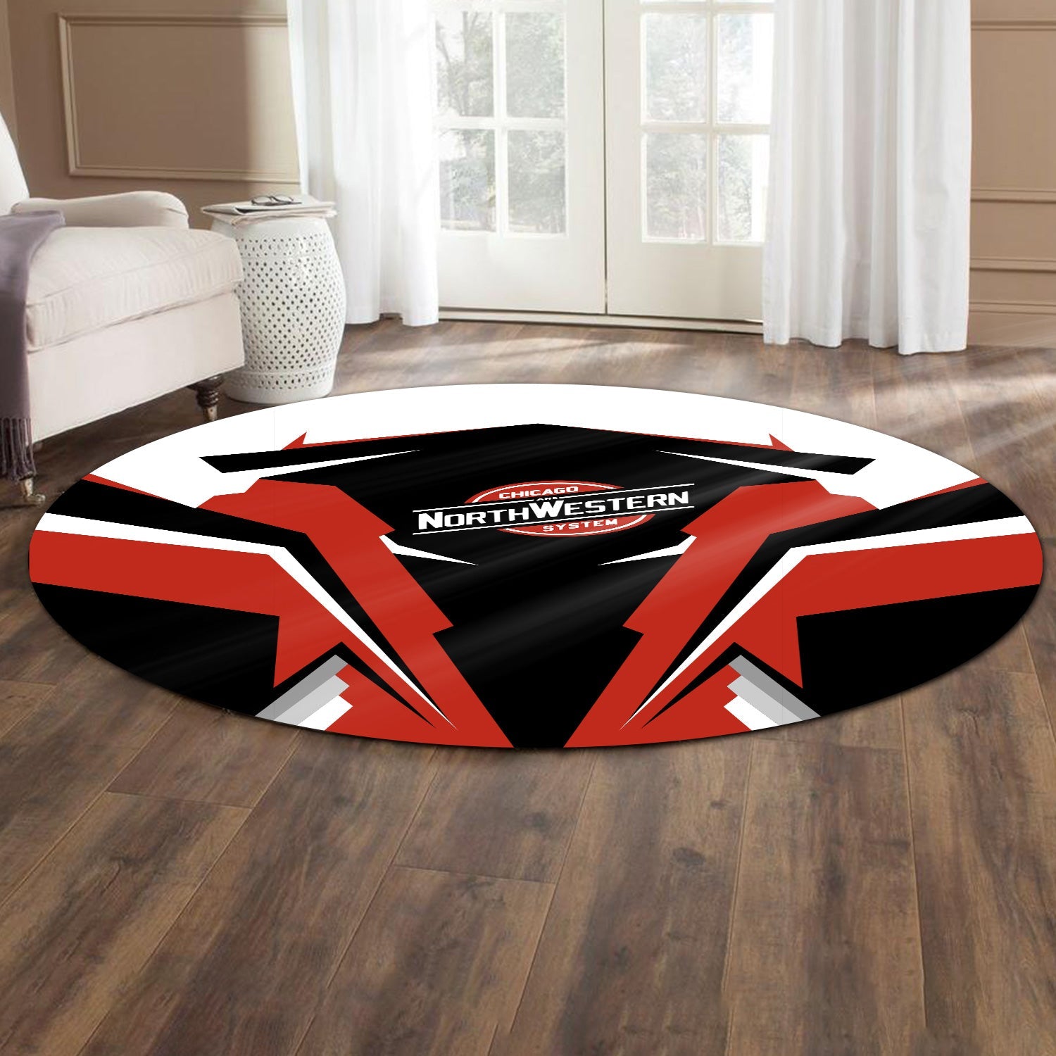 Railspirit Chicago and North Western Railway Round Mat Strong Line Style Rug All Over Print