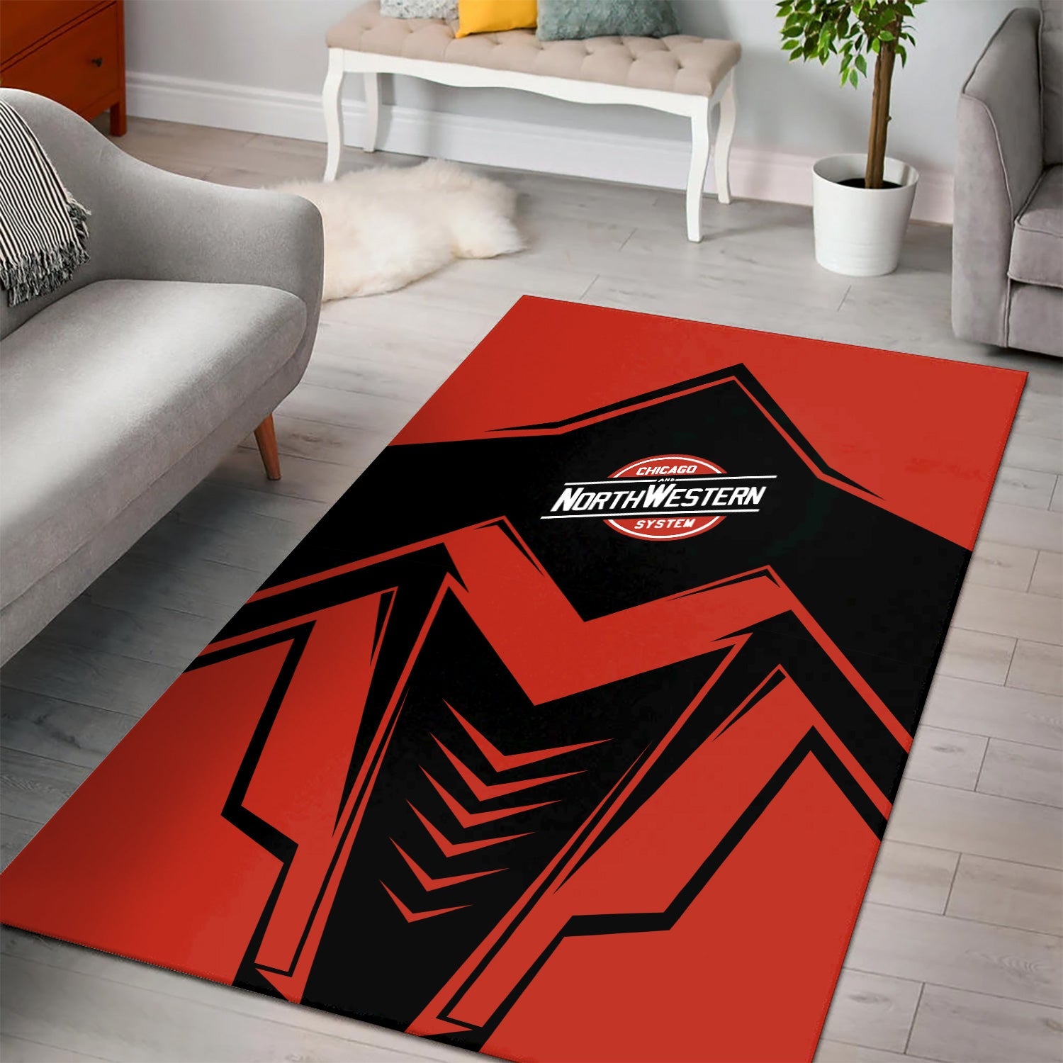 Railspirit Chicago and North Western Railway Area Rug Railway Trainspotter Style Rug Gift Idea For Foamers