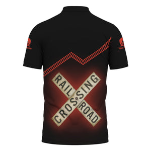 Railspirit Personalized Chicago and North Western Railway Polo Shirt Railroad Crossing Printed Train Track Shirt