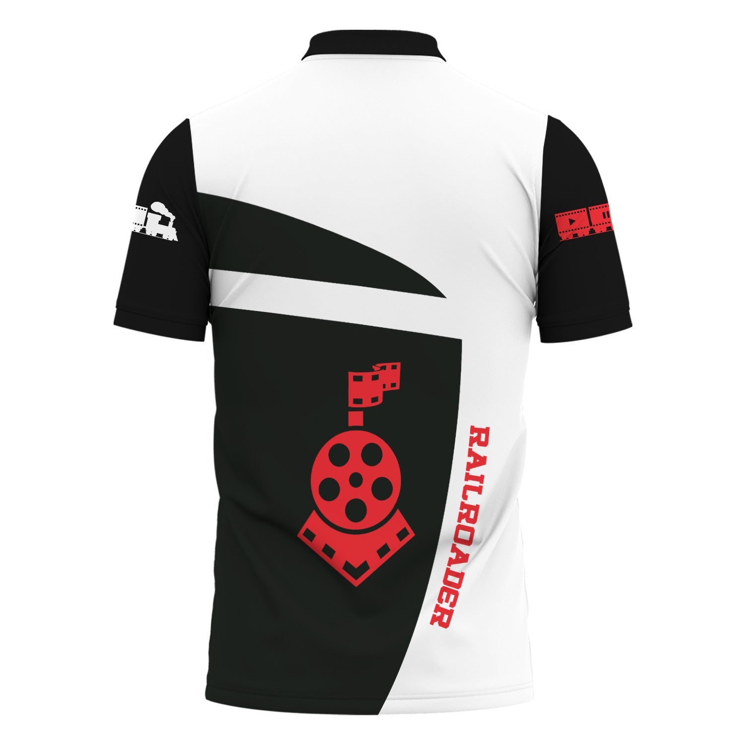 Railspirit Personalized Chicago, Milwaukee, St.Paul and Pacific Railroad Polo Shirt All Aboard Steam Train Movie Projector Style Milwaukee Road Shirt