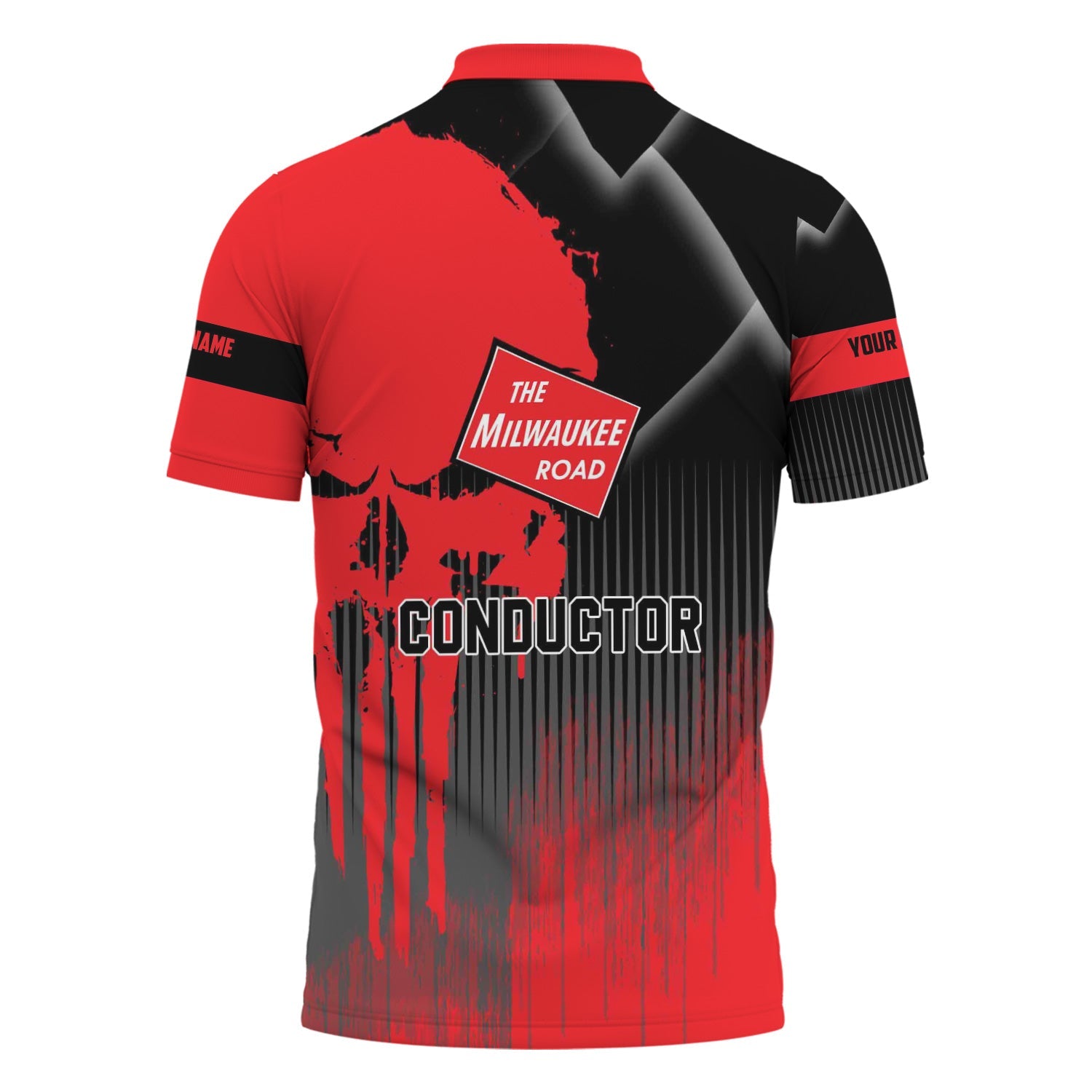 Railspirit Personalized Chicago, Milwaukee, St. Paul and Pacific Railroad Polo Shirt Skull Design with Custom Job Milwaukee Road Train Shirt