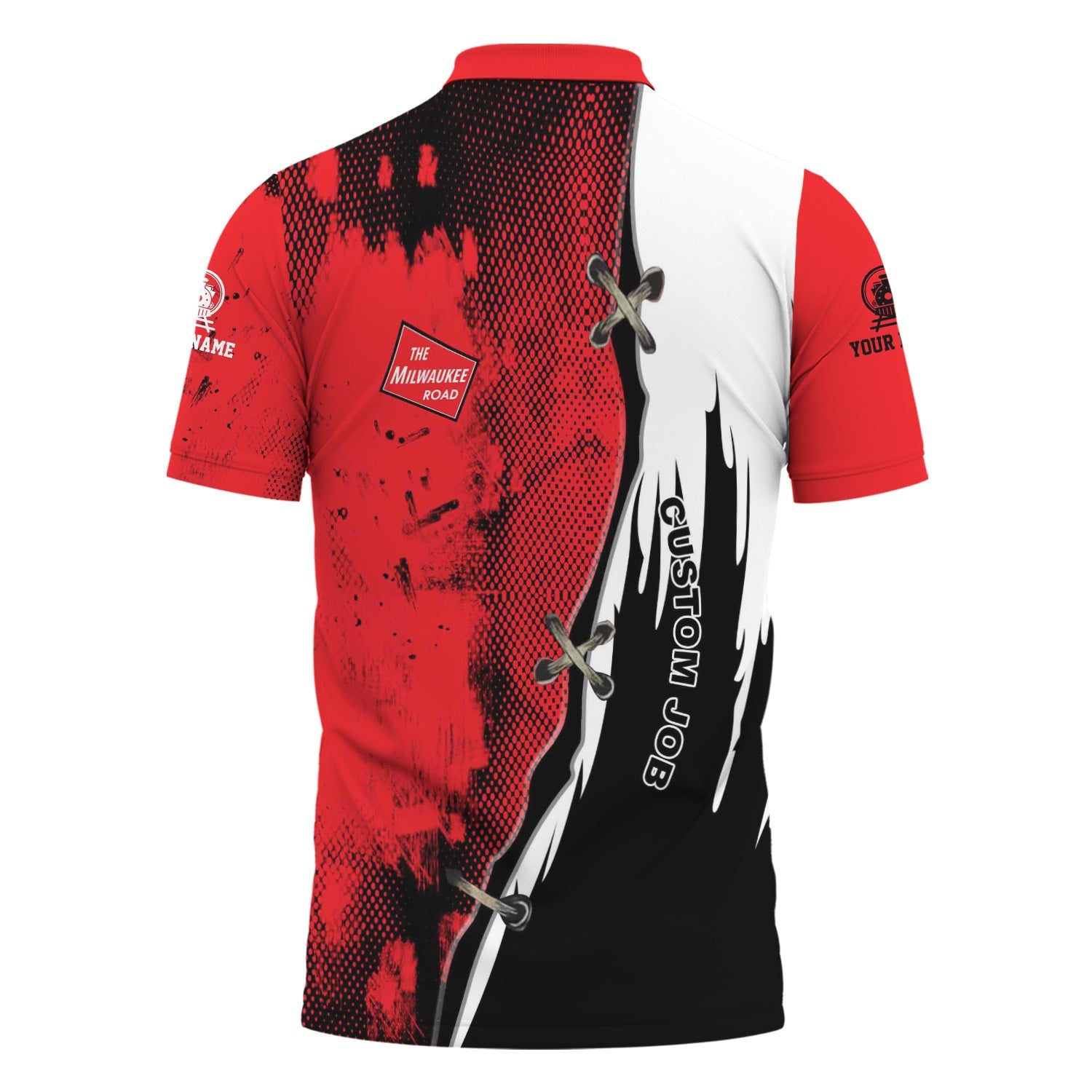 Railspirit Personalized Chicago, Milwaukee, St. Paul and Pacific Railroad Polo Shirt Retro Stitches with Custom Position Milwaukee Road Train Shirt