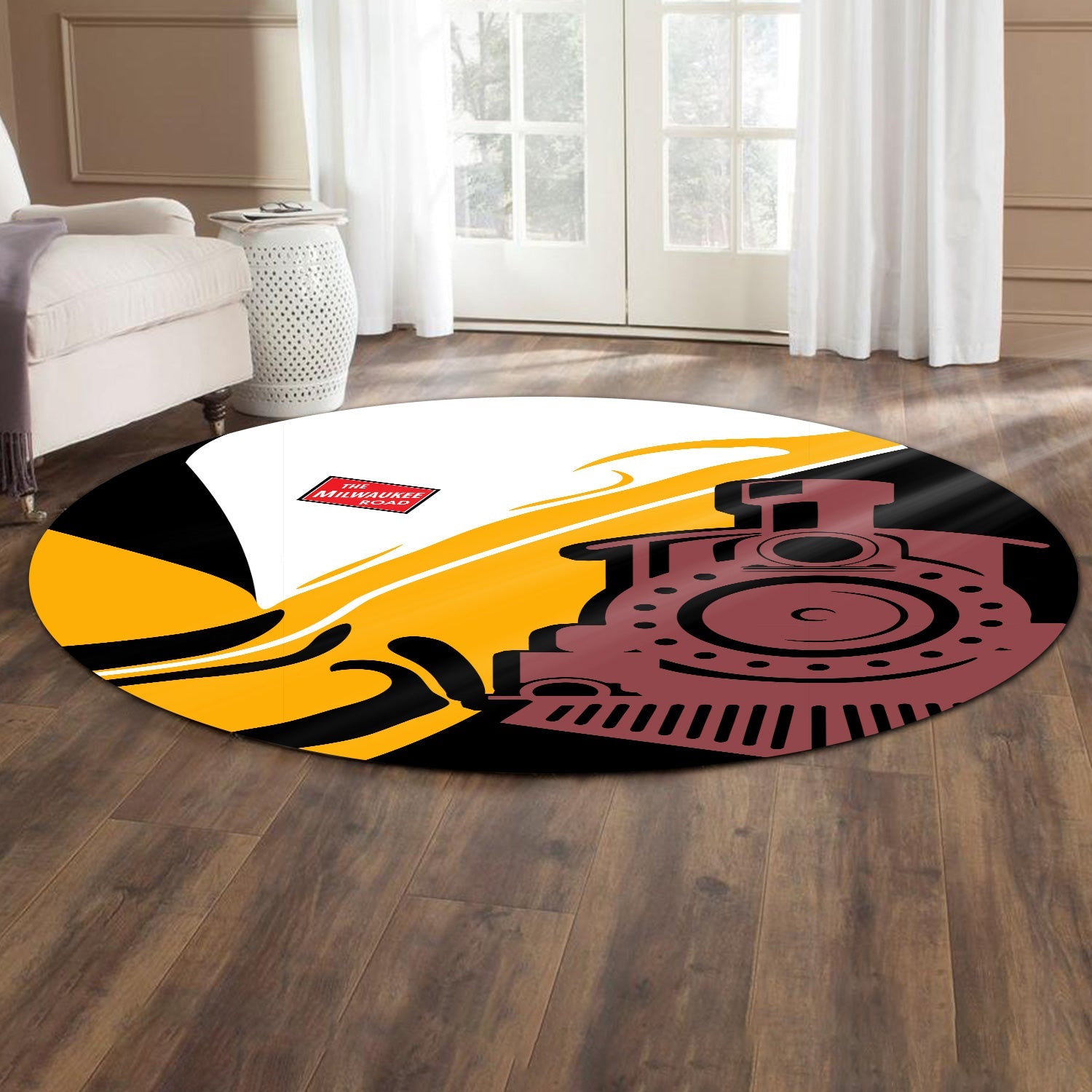 Railspirit Chicago, Milwaukee, St. Paul and Pacific Railroad Round Mat Flame-Inspired Style Milwaukee Road Mat Gift Idea For Train Lovers