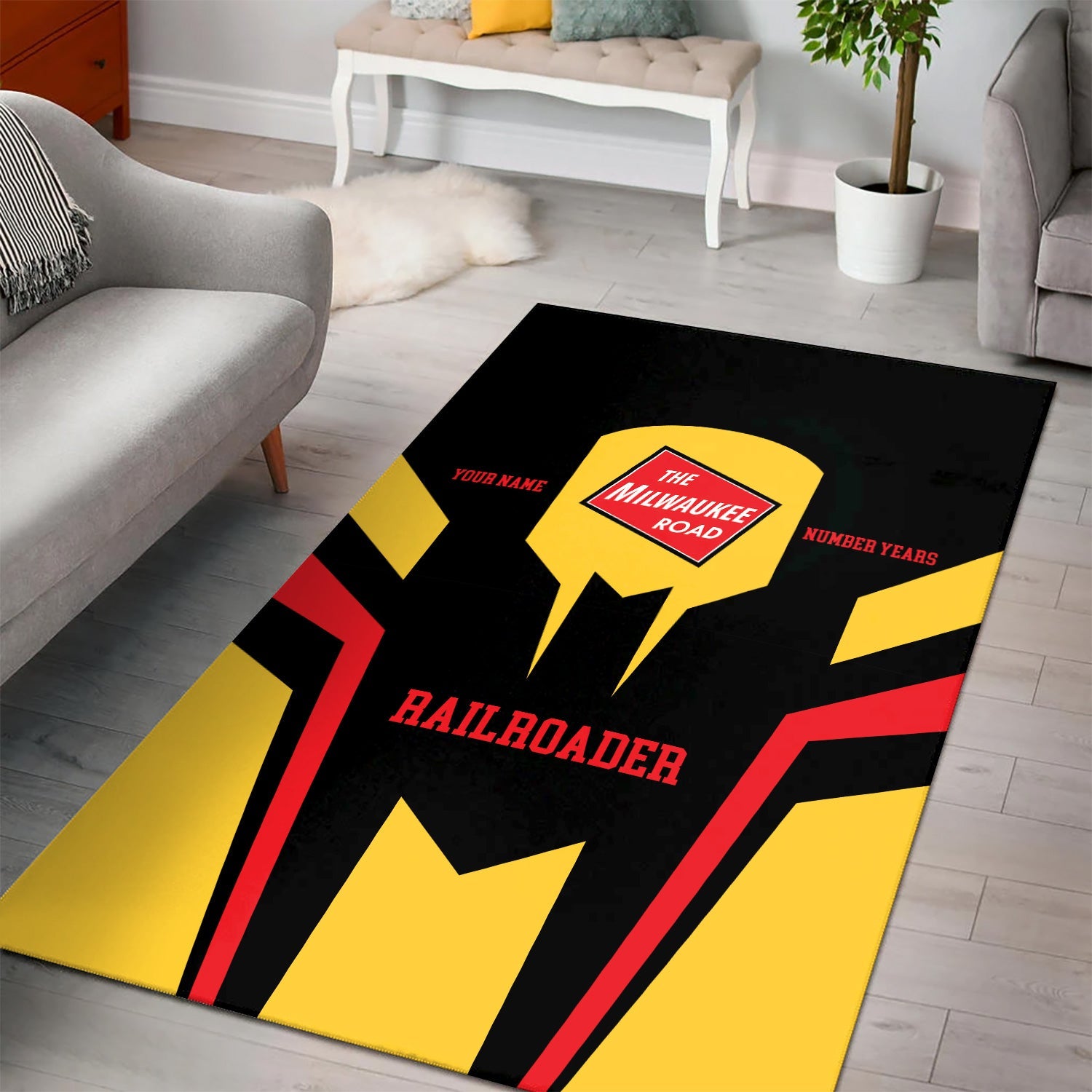 Railspirit Personalized Chicago, Milwaukee, St. Paul and Pacific Railroad Area Rug Custom Year Railroader Milwaukee Road Rug