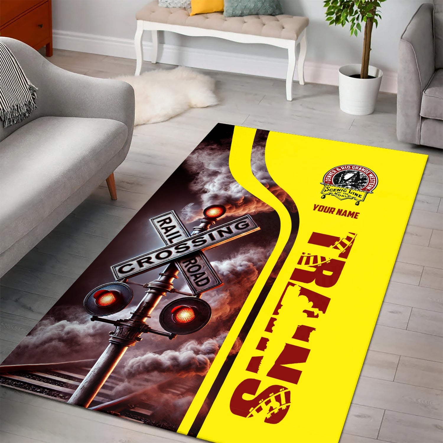 Railspirit Personalized Denver and Rio Grande Western Railroad Area Rug Railroad Crossing Sign Rug All Over Print