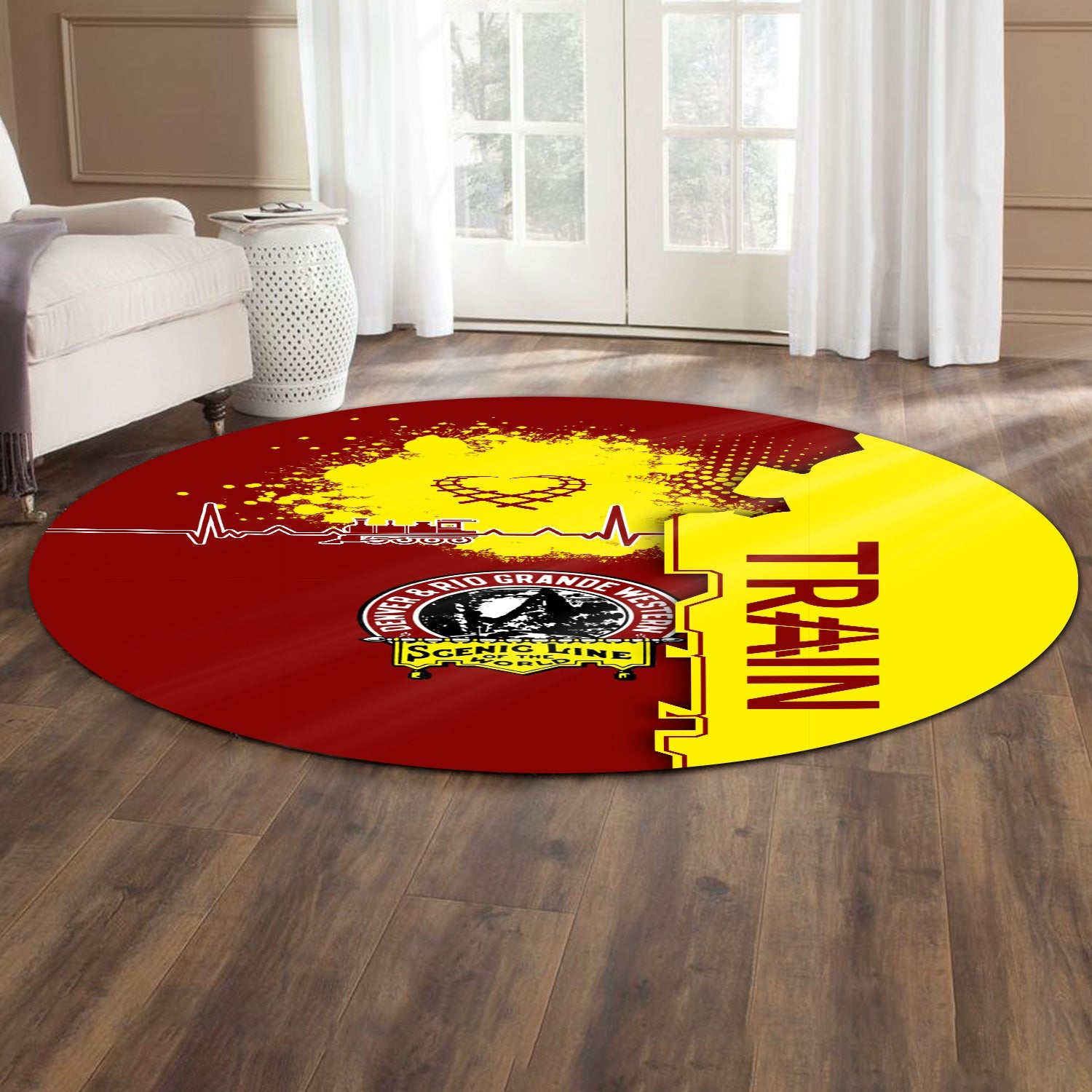 Railspirit Denver and Rio Grande Western Railroad Round Mat Engine Heartbeat and Track Love Style Mat Gift Idea For Train Lovers