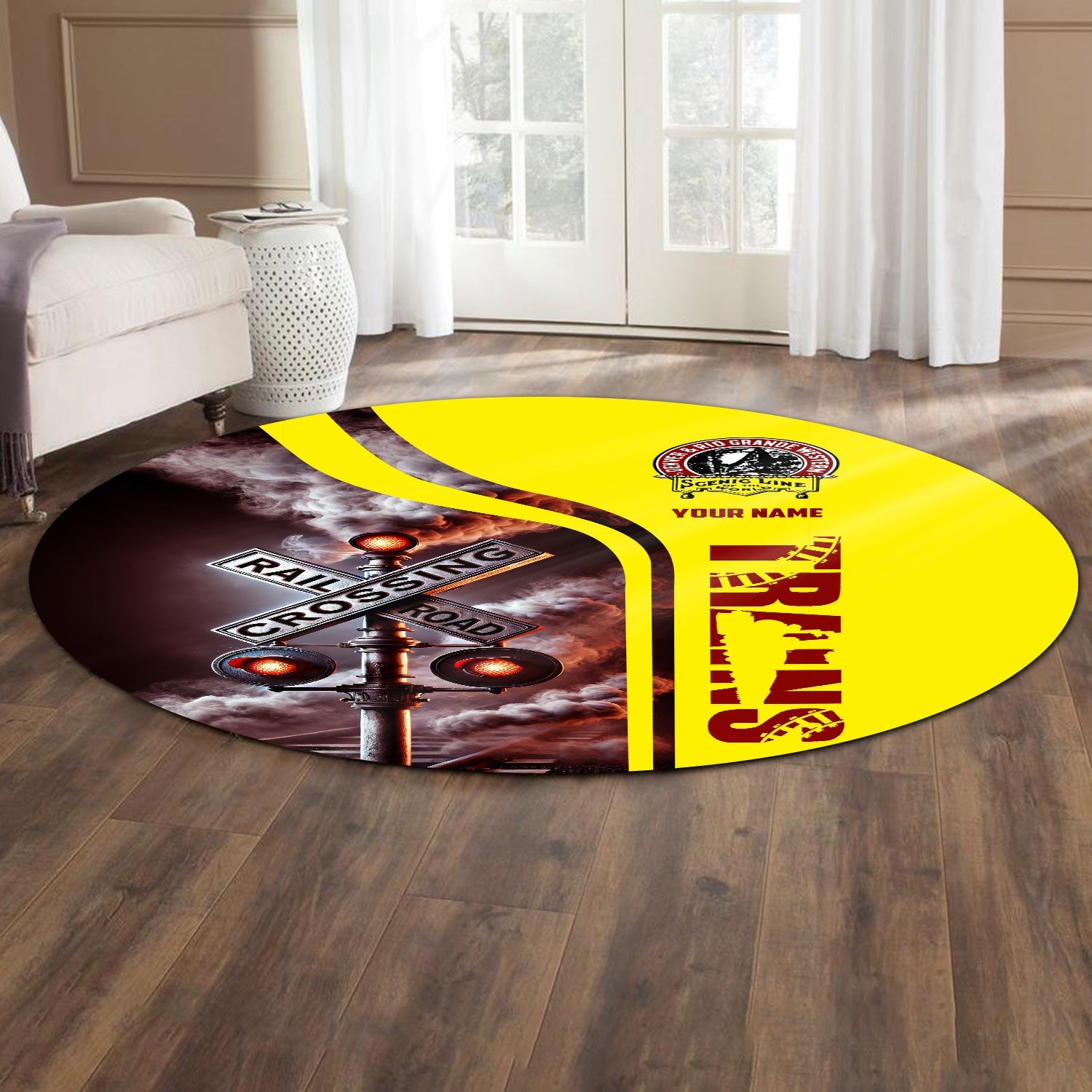 Railspirit Personalized Denver and Rio Grande Western Railroad Round Mat Railroad Crossing Sign Mat All Over Print