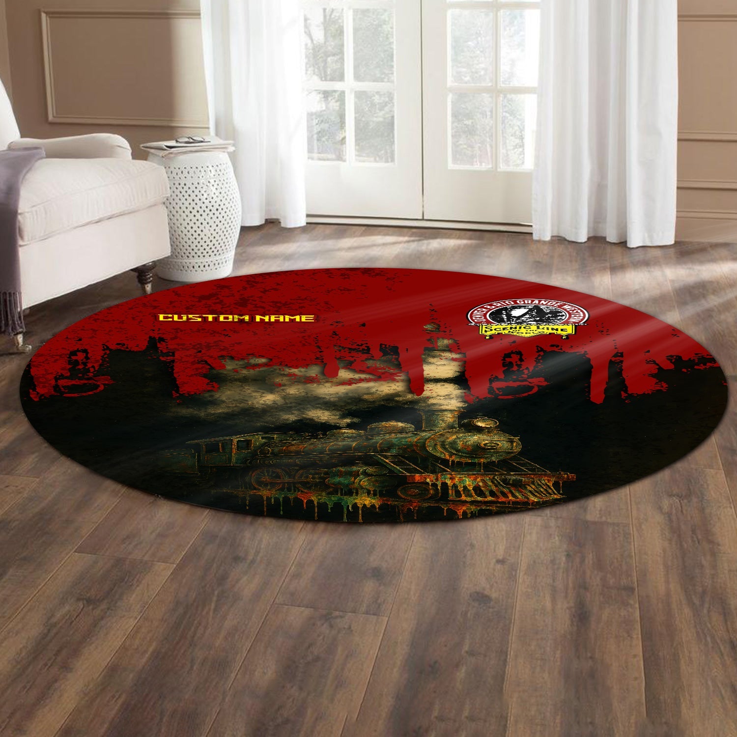Railspirit Personalized Denver and Rio Grande Western Railroad Round Mat Vintage Train Art Style Mat For Locomotive Fans