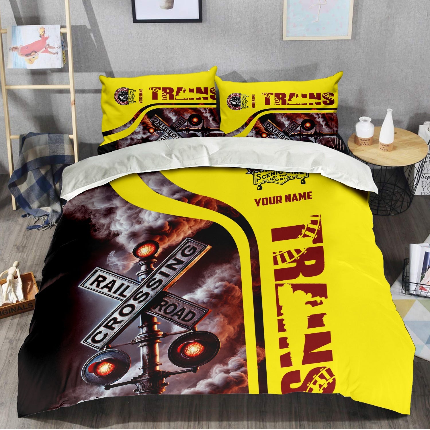 Railspirit Personalized Denver and Rio Grande Western Railroad Bedding Set Railroad Crossing Sign Bedding Set All Over Print
