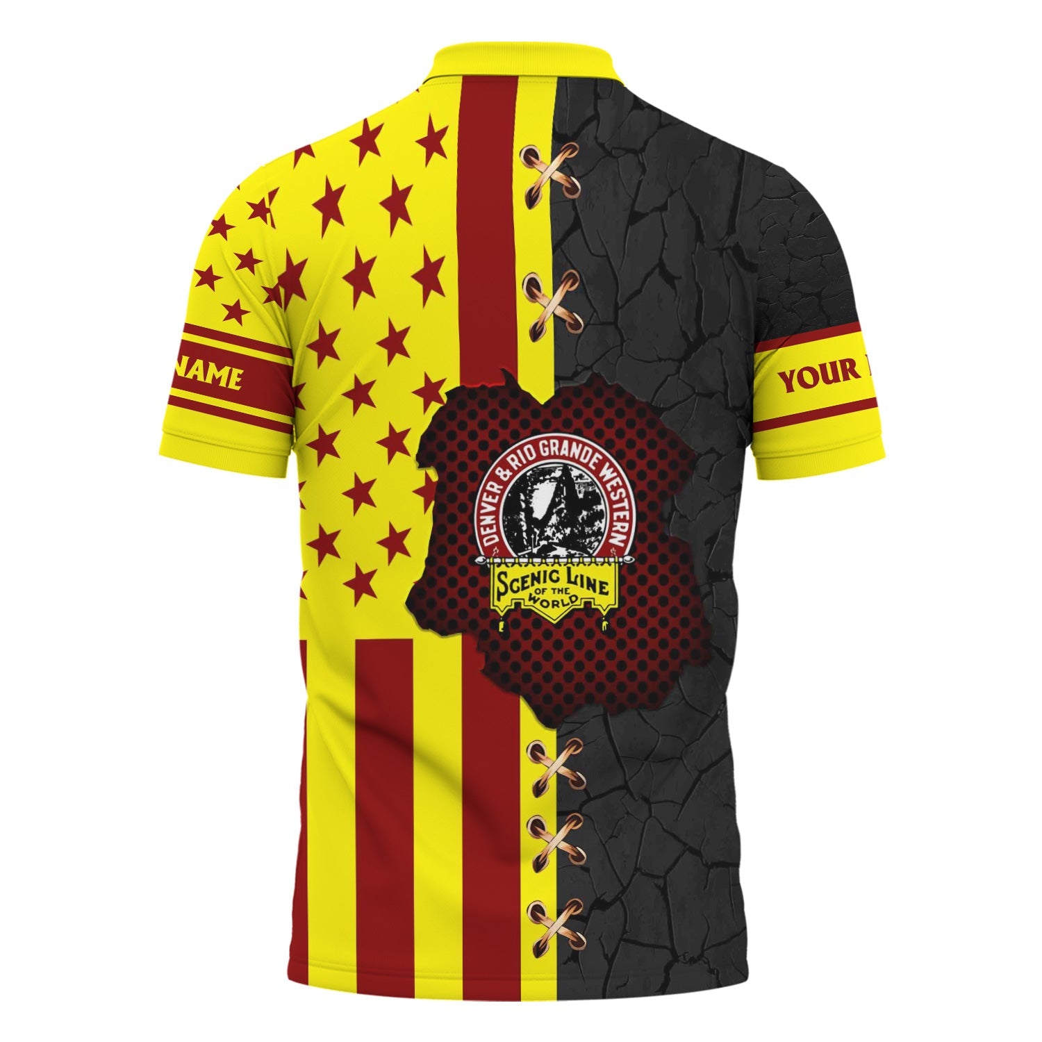 Railspirit Personalized Denver and Rio Grande Western Railroad Polo Shirt American Flag with Crack Effect Train Shirt