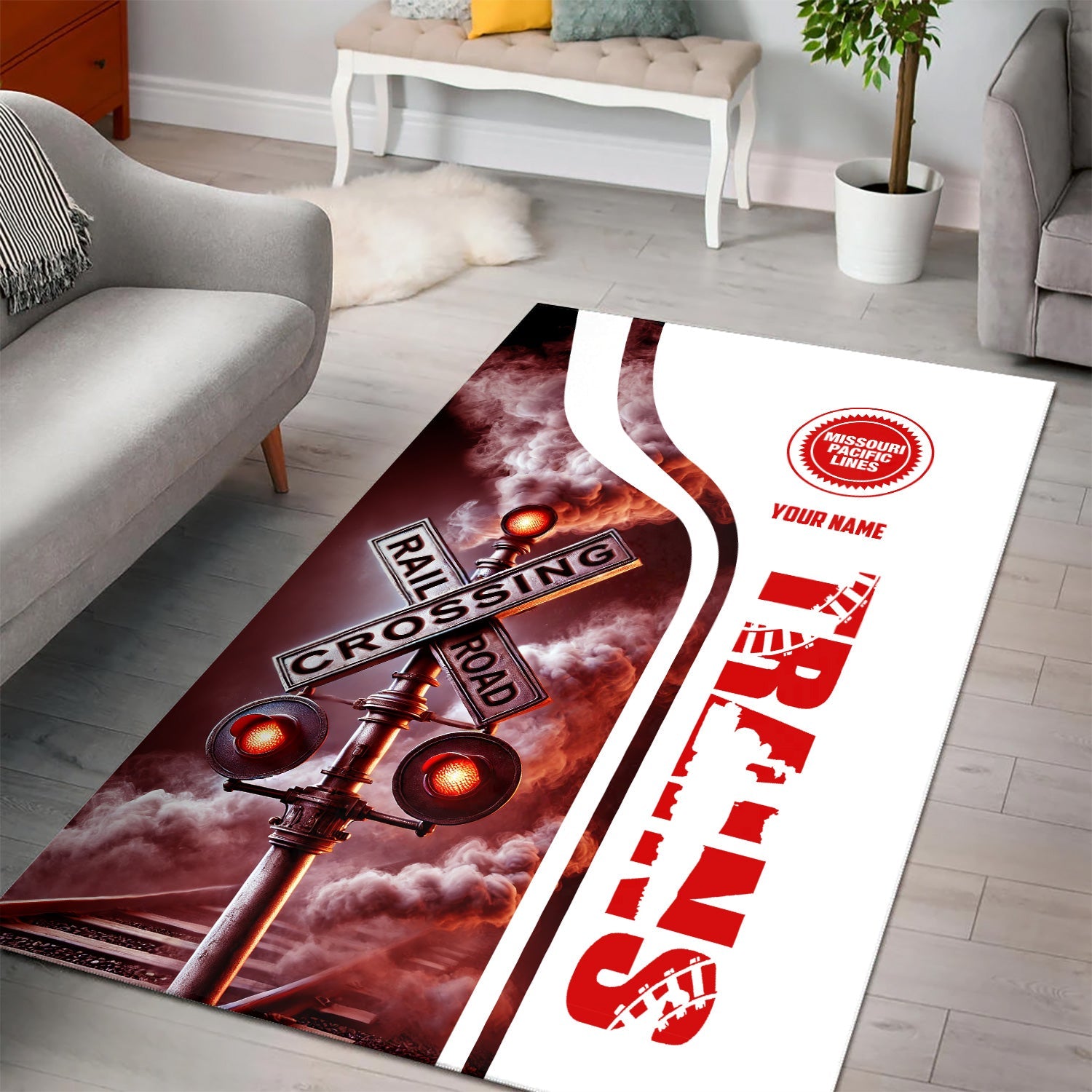 Railspirit Personalized Missouri Pacific Railroad Area Rug Railroad Crossing Sign Rug All Over Print