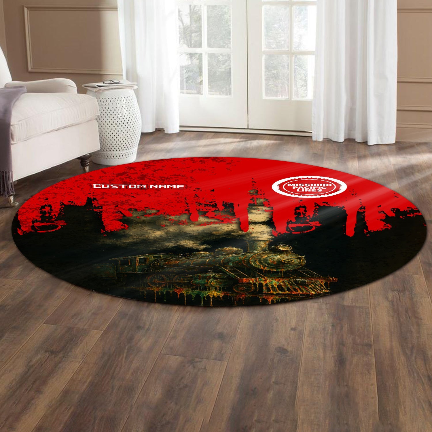 Railspirit Personalized Missouri Pacific Railroad Round Mat Vintage Train Art Style Mat For Locomotive Fans