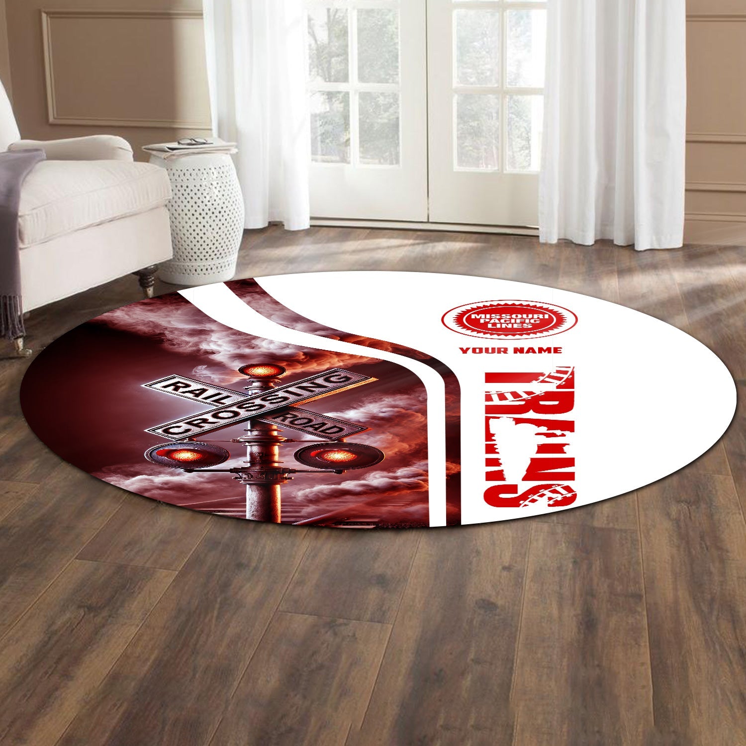 Railspirit Personalized Missouri Pacific Railroad Round Mat Railroad Crossing Sign Mat All Over Print