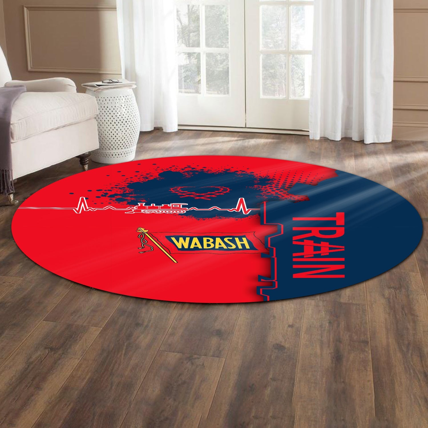 Railspirit Wabash Railroad Round Mat Engine Heartbeat and Track Love Style Mat Gift Idea For Train Lovers