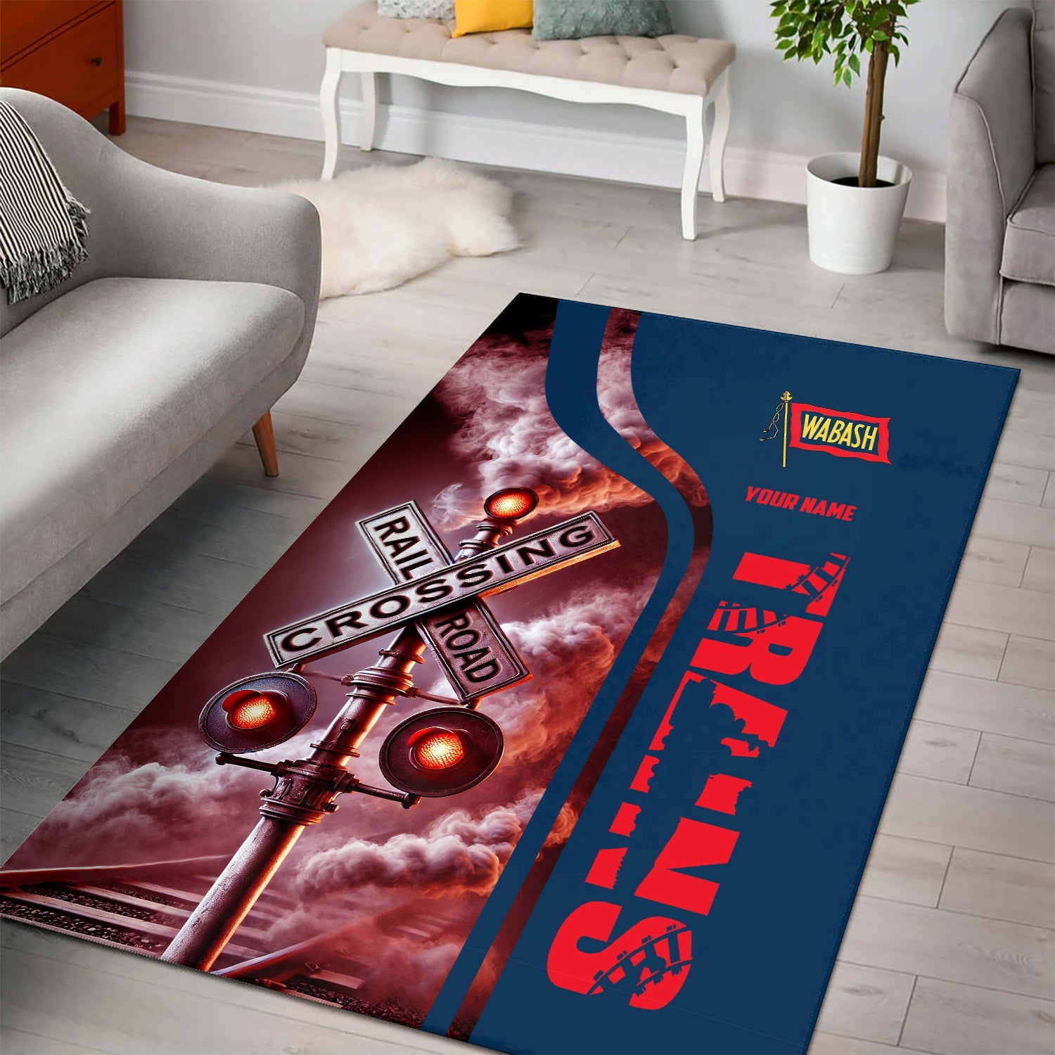Railspirit Personalized Wabash Railroad Area Rug Railroad Crossing Sign Rug All Over Print