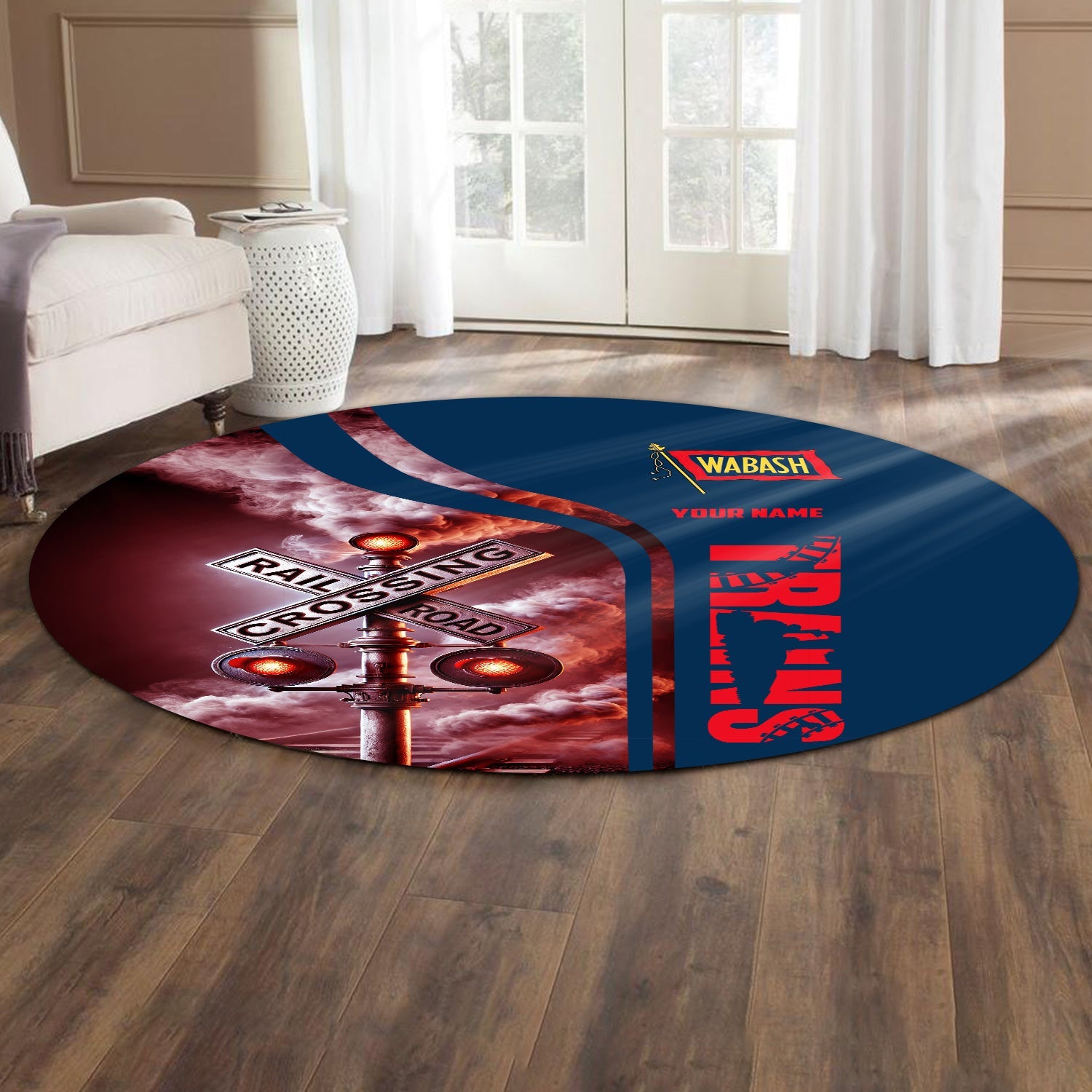 Railspirit Personalized Wabash Railroad Round Mat Railroad Crossing Sign Mat All Over Print