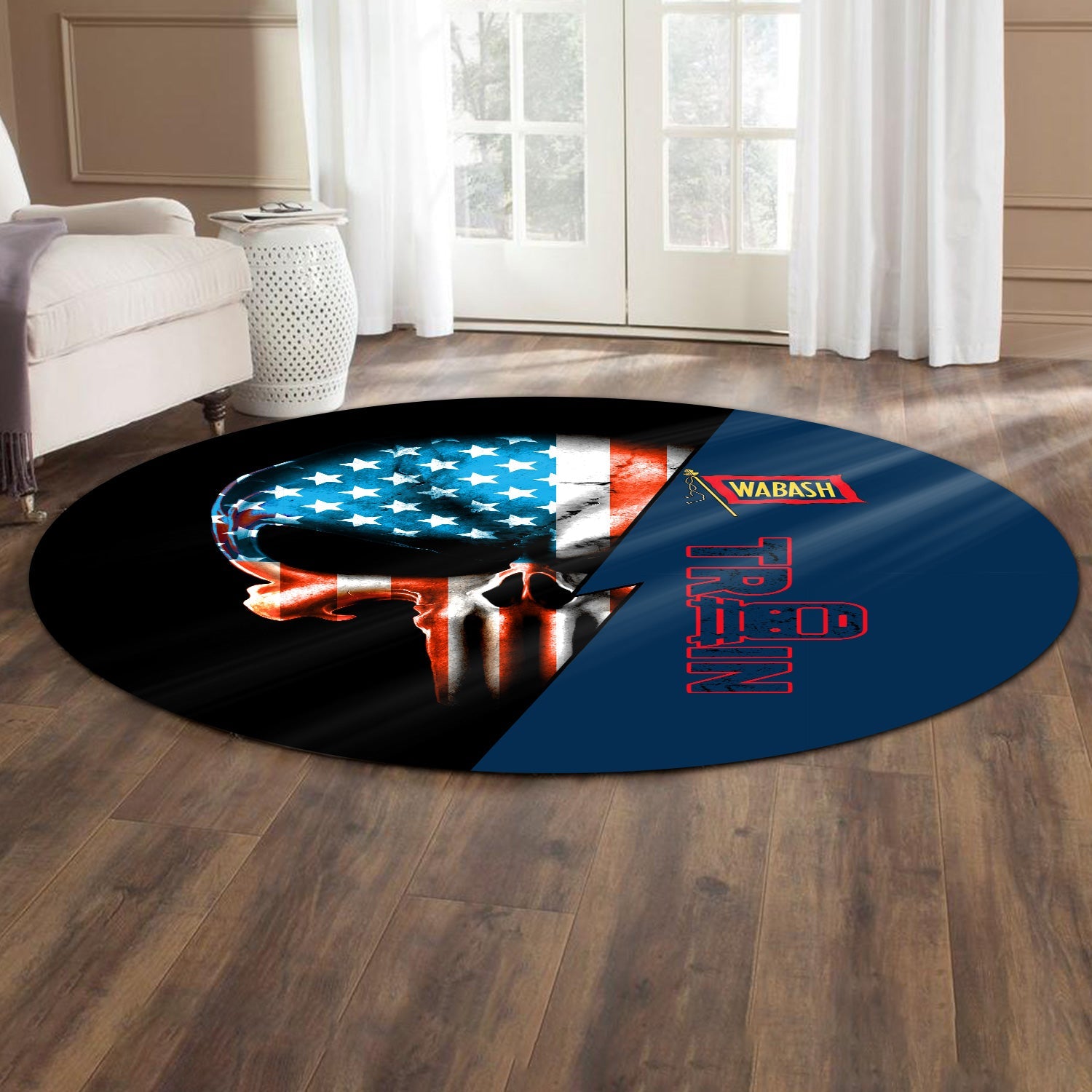 Railspirit Wabash Railroad Round Mat Train Skull American Flag Style Rug All Over Print