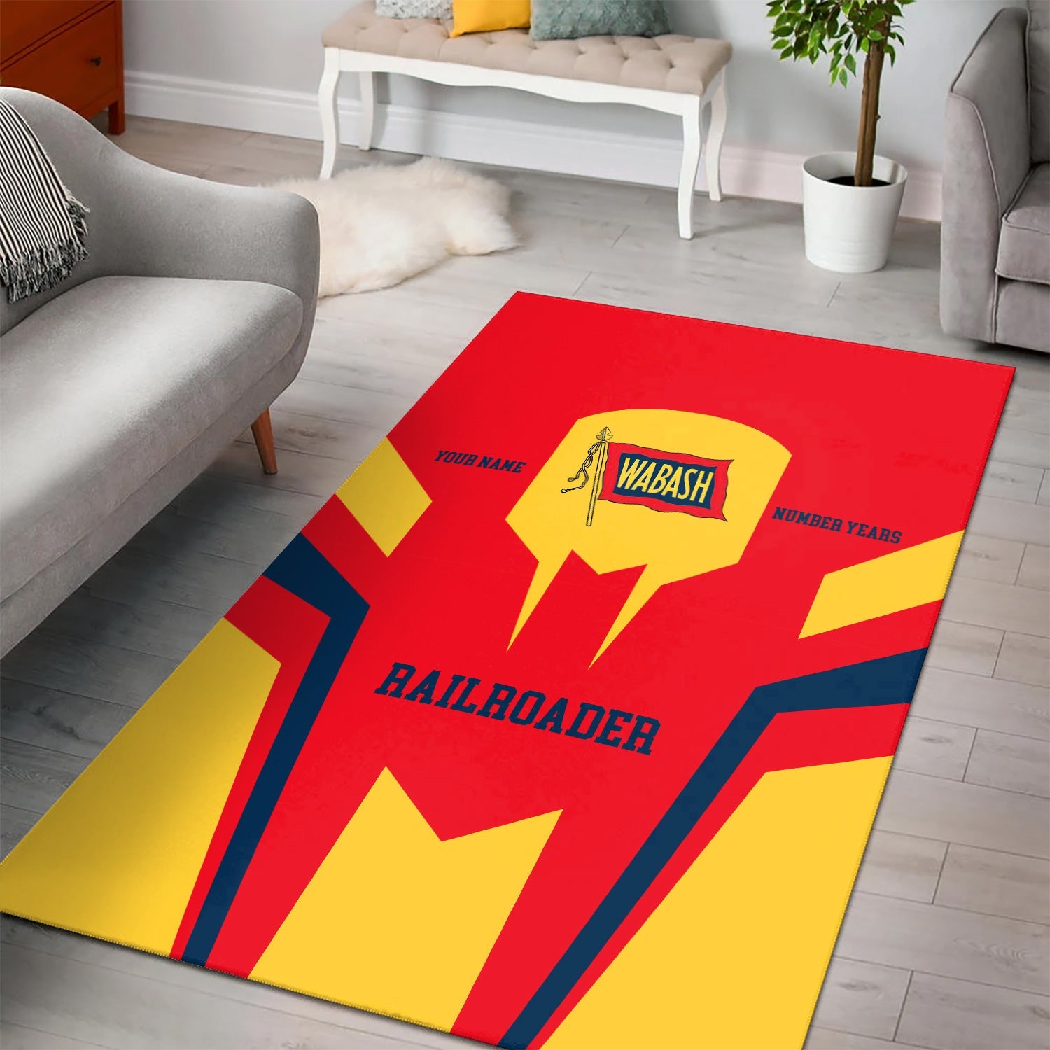 Railspirit Personalized Wabash Railroad Area Rug Custom Year Railroader Rug Gift Idea For Train Lover