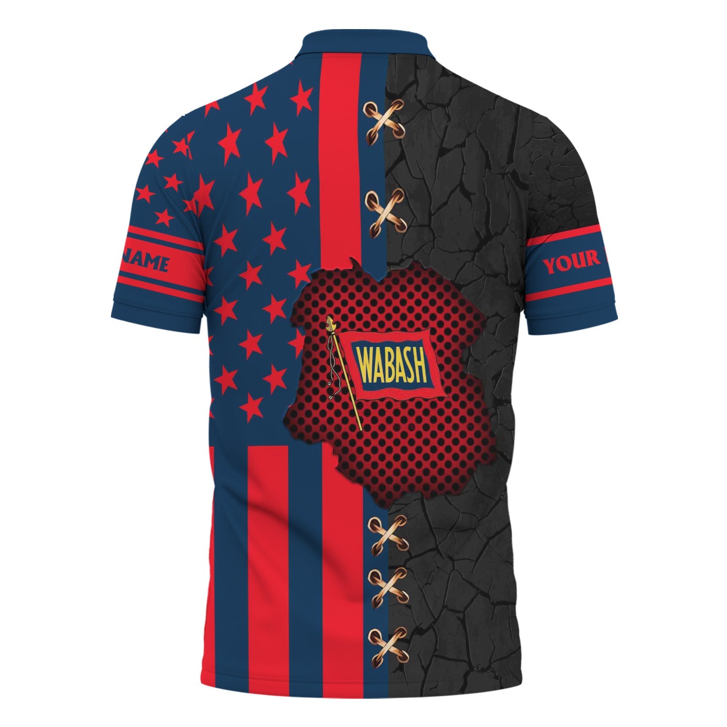 Railspirit Personalized Wabash Railroad Polo Shirt American Flag with Crack Effect Train Shirt