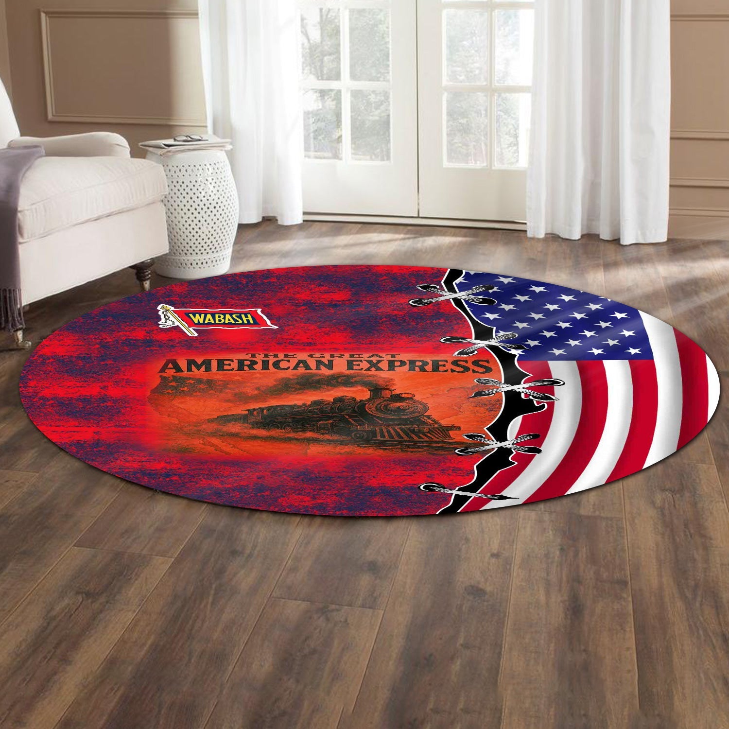 Railspirit Wabash Railroad Round Mat Retro American Express Train With USA Flag Round Mat