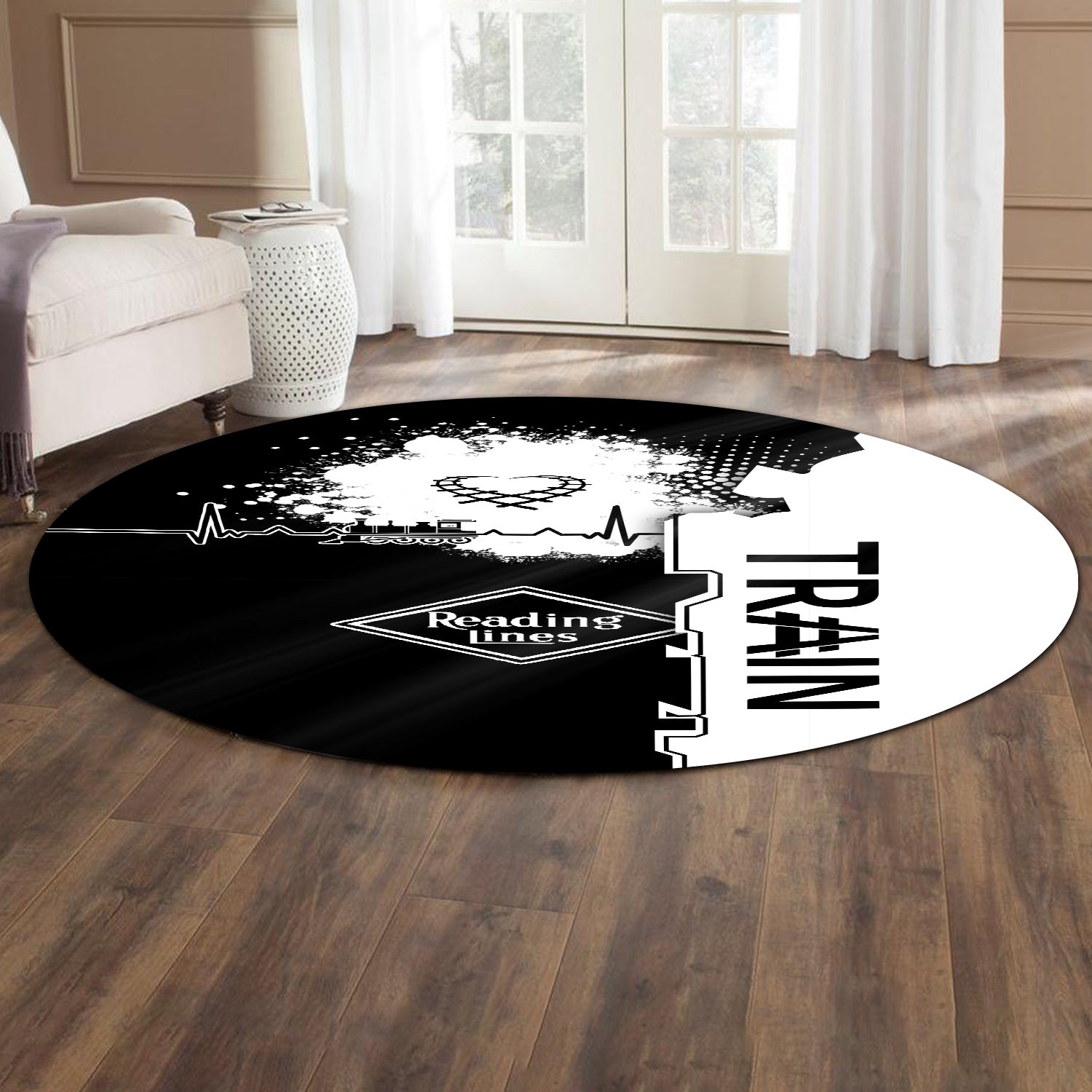 Railspirit Reading Railroad Round Mat Engine Heartbeat and Track Love Style Mat Gift Idea For Train Lovers