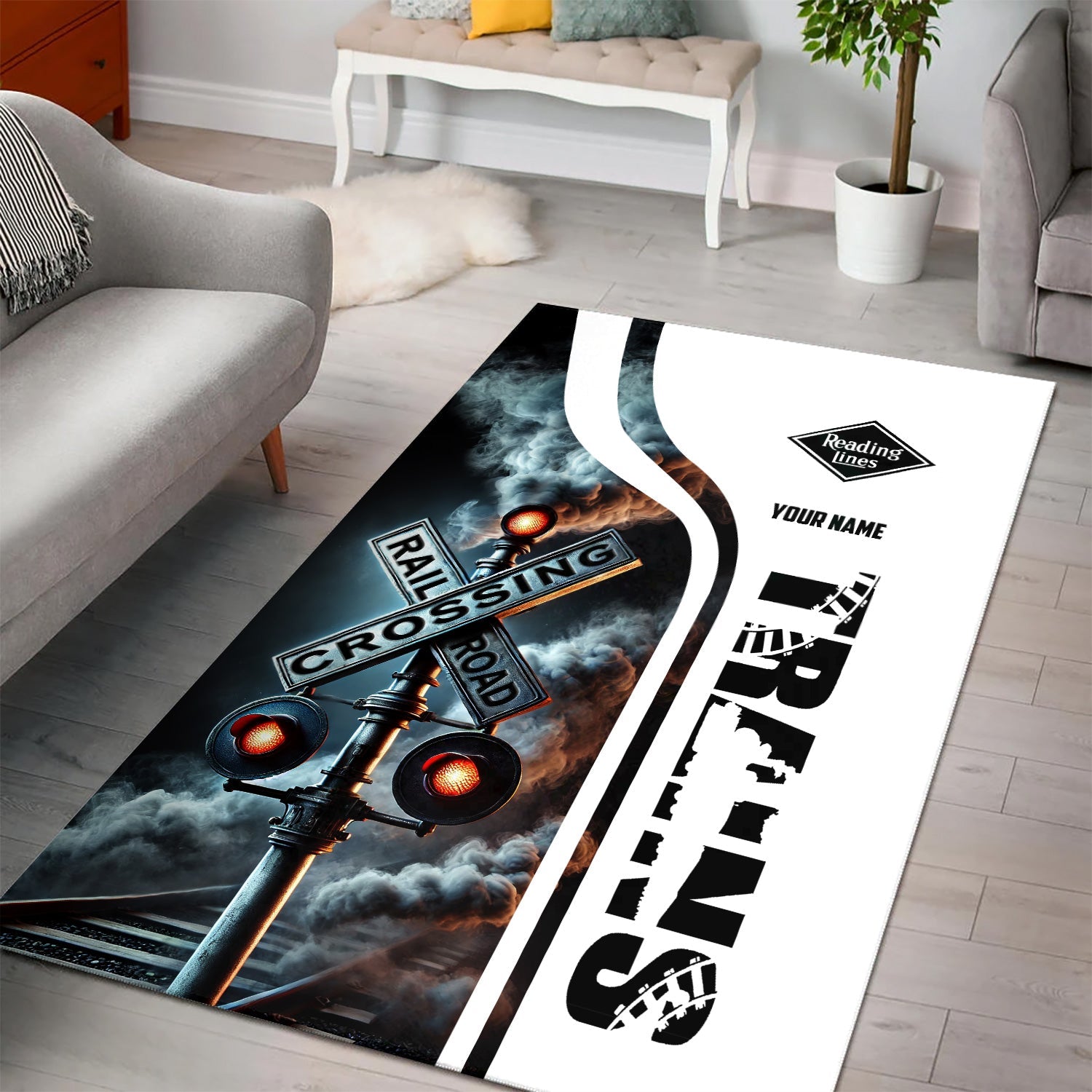 Railspirit Personalized Reading Railroad Area Rug Railroad Crossing Sign Rug All Over Print