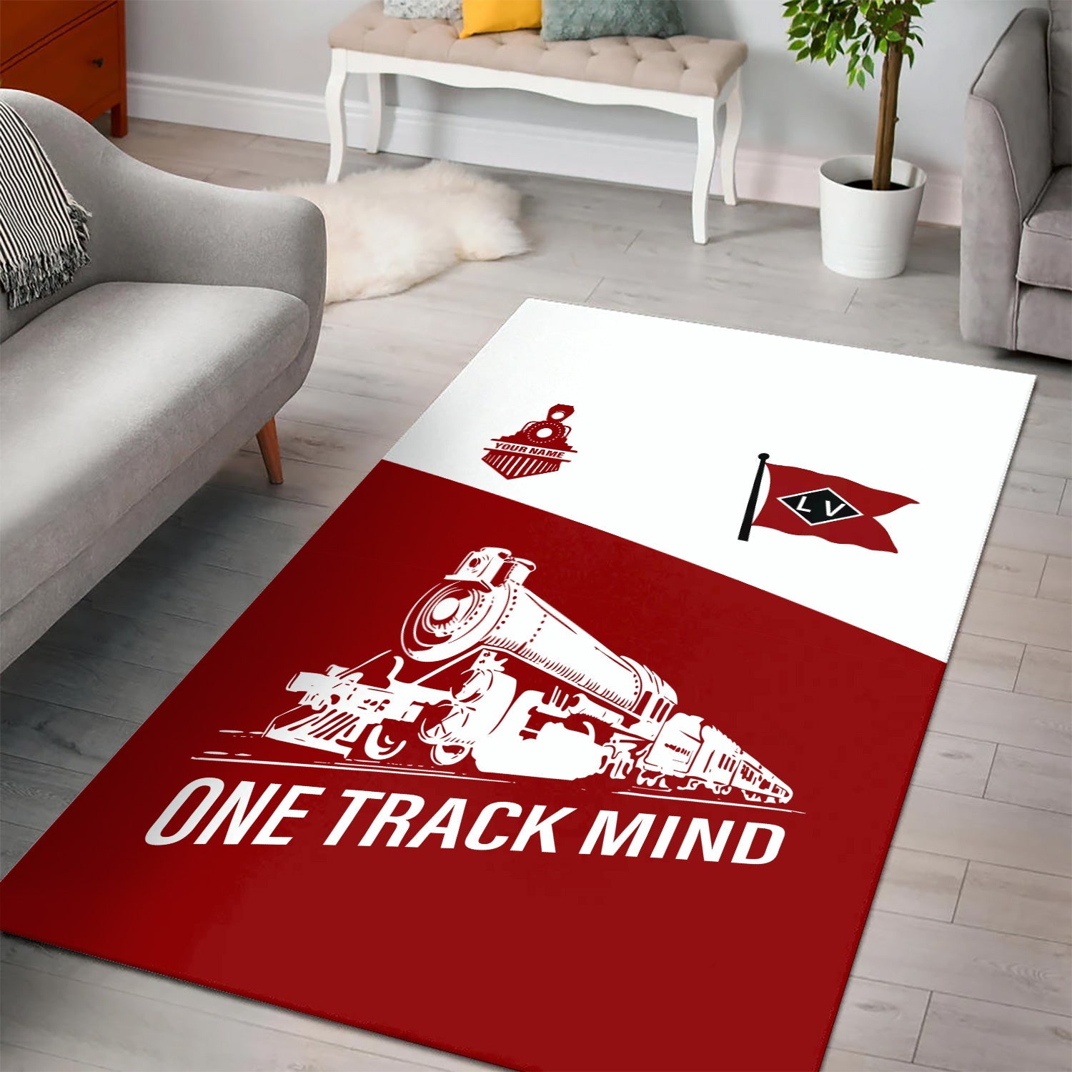 Railspirit Personalized Lehigh Valley Railroad Area Rug One Track Mind Train Rug Gift Idea For Train Lover