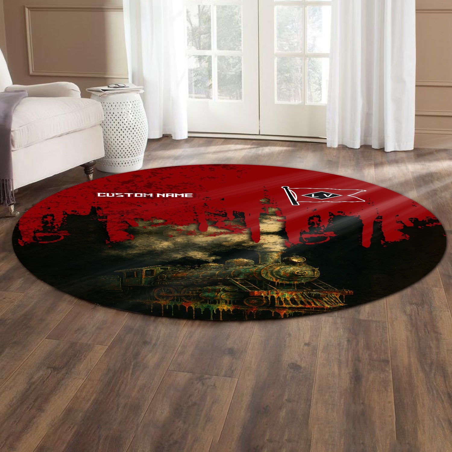 Railspirit Personalized Lehigh Valley Railroad Round Mat Vintage Train Art Style Mat For Locomotive Fans