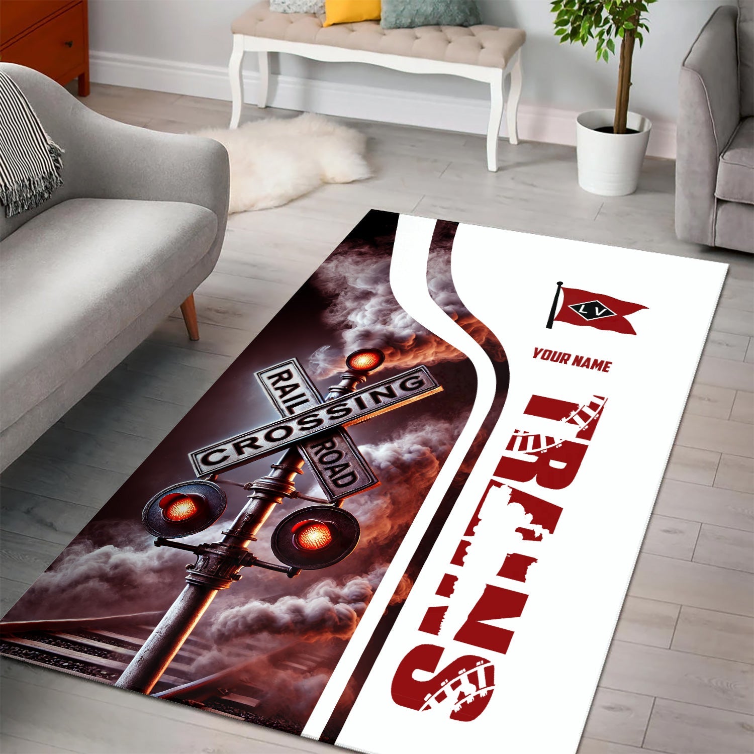 Railspirit Personalized Lehigh Valley Railroad Area Rug Railroad Crossing Sign Rug All Over Print