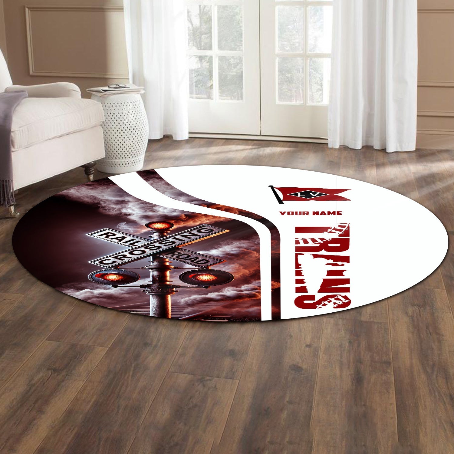 Railspirit Personalized Lehigh Valley Railroad Round Mat Railroad Crossing Sign Mat All Over Print