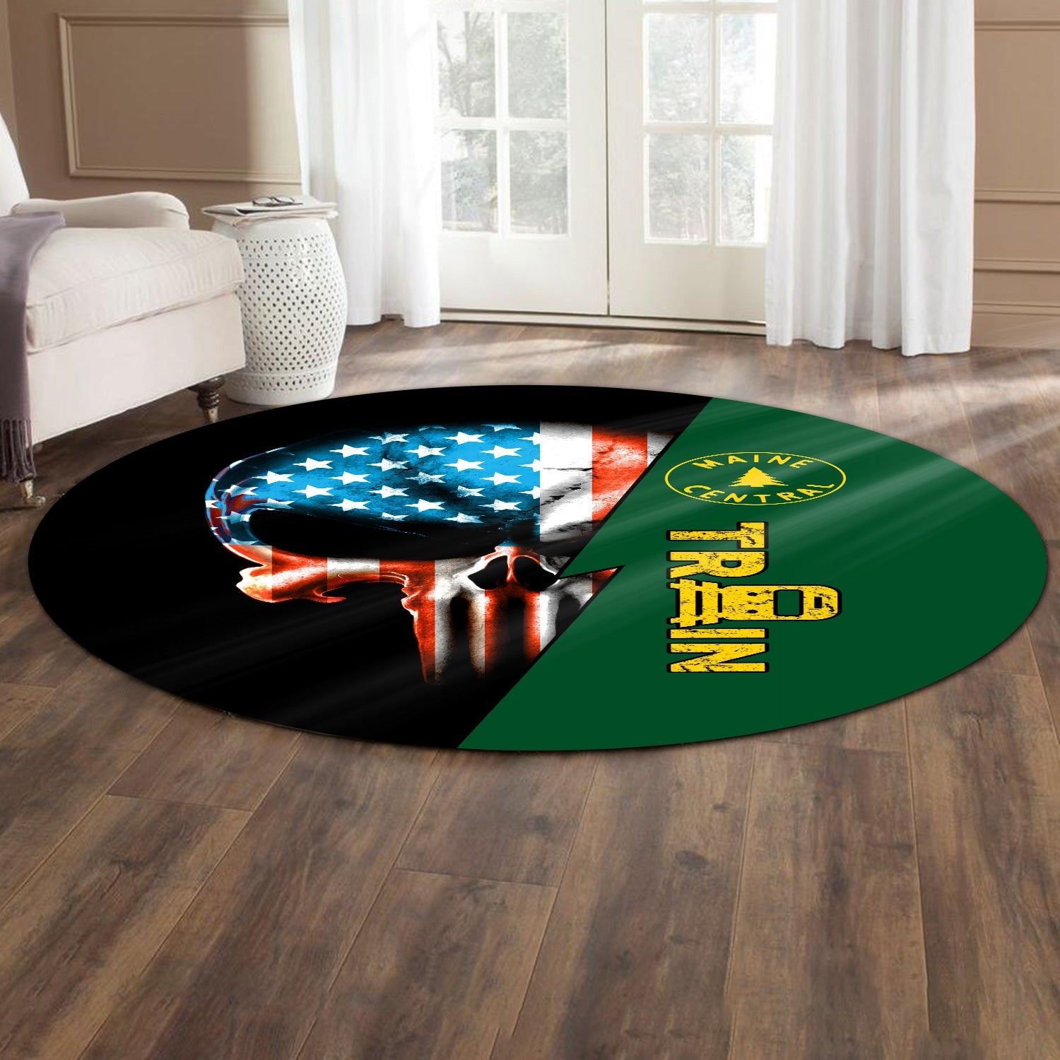 Railspirit Maine Central Railroad Round Mat Train Skull American Flag Style Rug All Over Print