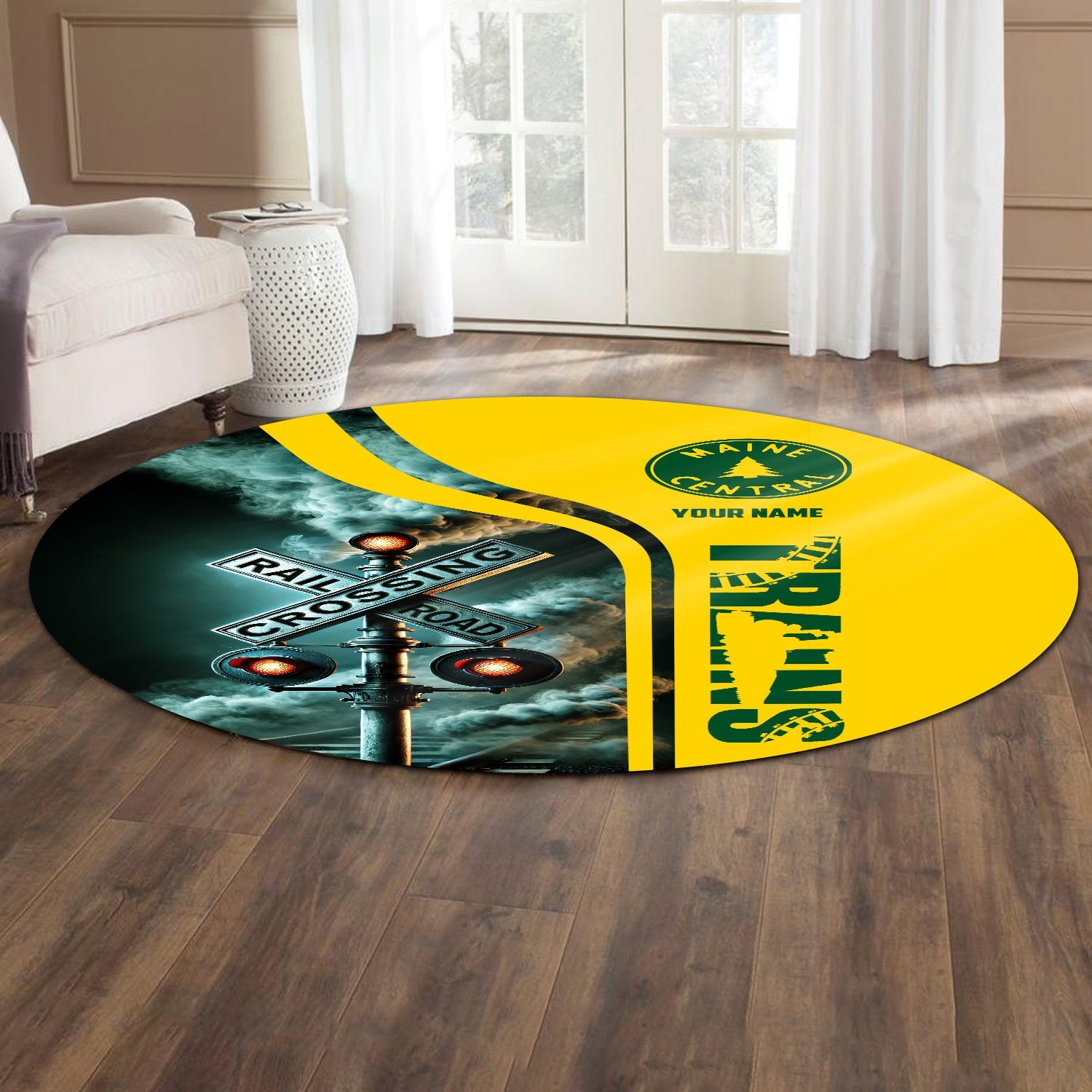 Railspirit Personalized Maine Central Railroad Round Mat Railroad Crossing Sign Mat All Over Print