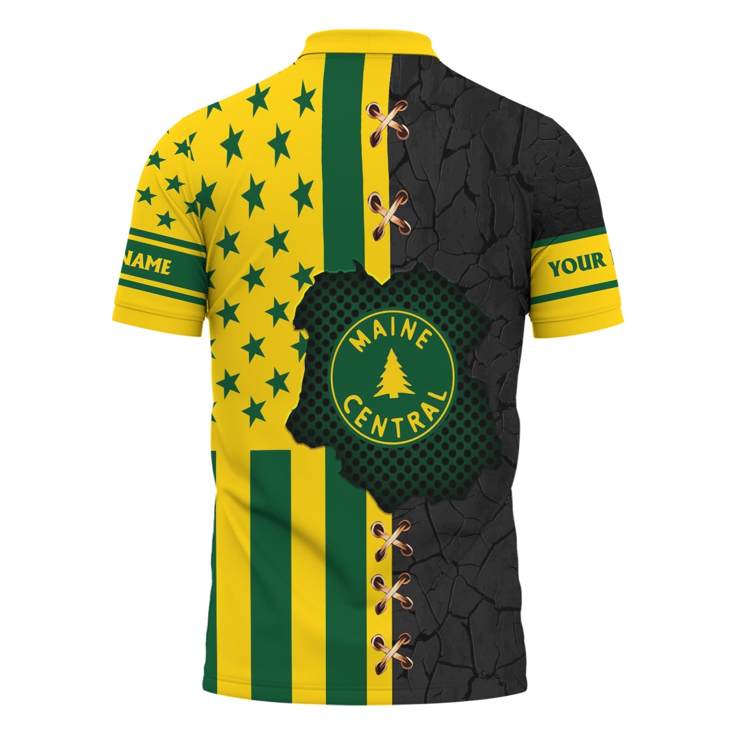 Railspirit Personalized Maine Central Railroad Polo Shirt American Flag with Crack Effect Train Shirt