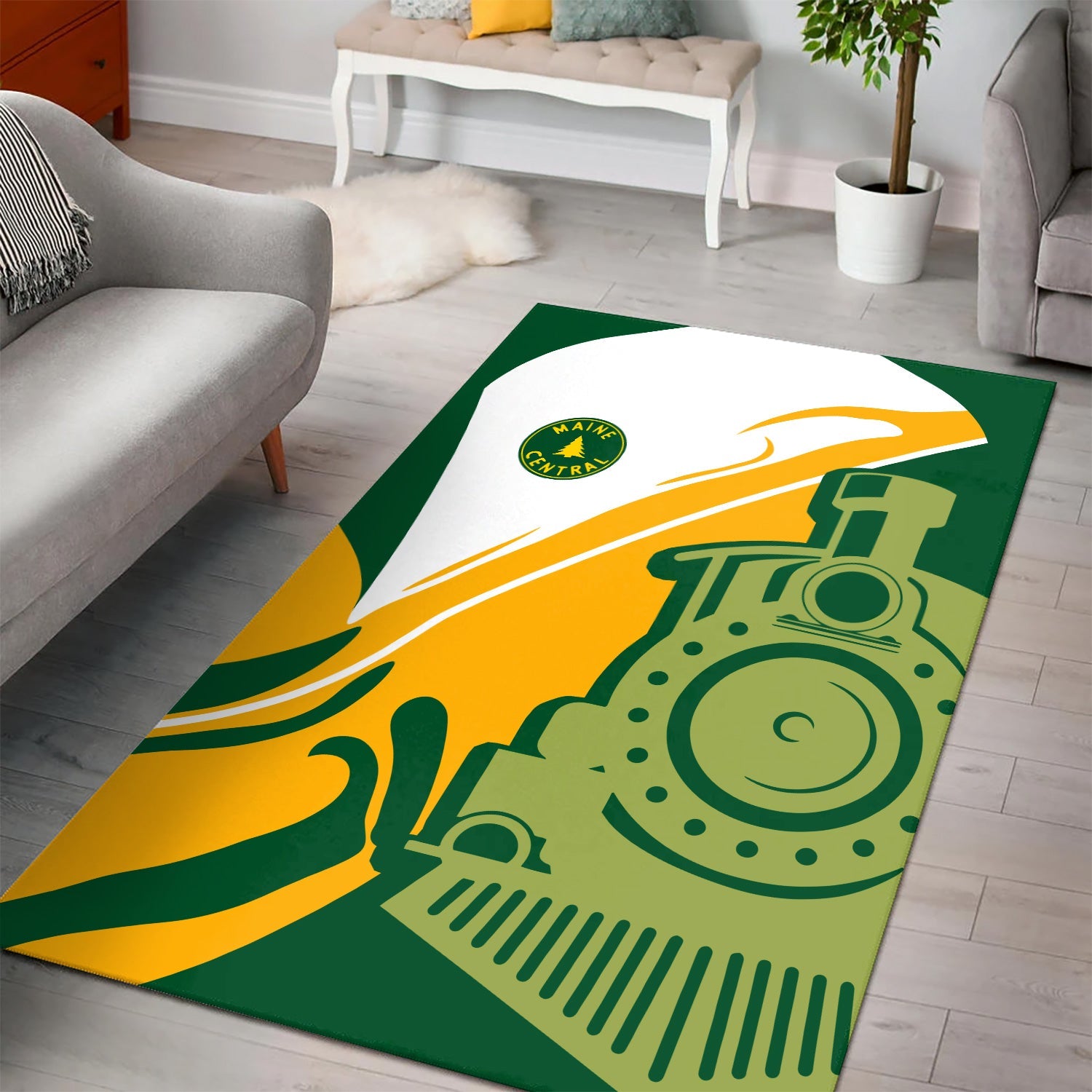 Railspirit Maine Central Railroad Area Rug Flame-Inspired Style Rug Gift Idea For Train Lovers