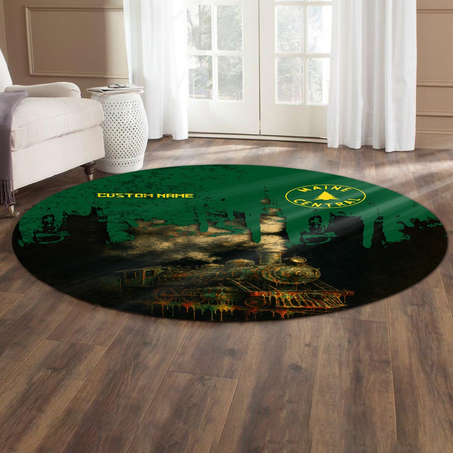 Railspirit Personalized Maine Central Railroad Round Mat Vintage Train Art Style Mat For Locomotive Fans