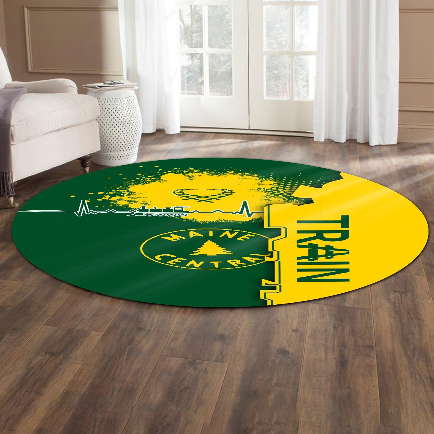 Railspirit Maine Central Railroad Round Mat Engine Heartbeat and Track Love Style Mat Gift Idea For Train Lovers