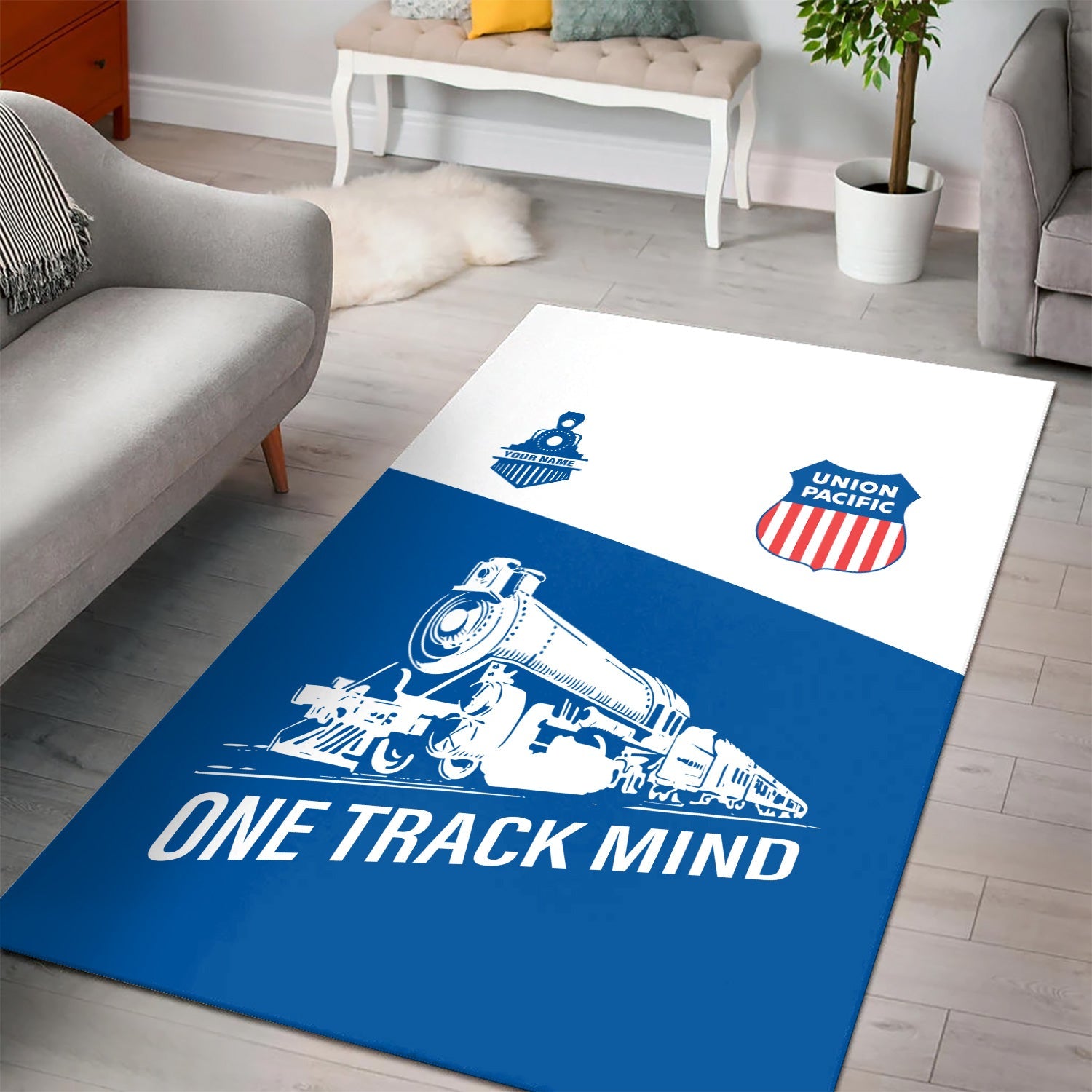 Railspirit Personalized Union Pacific Railroad Area Rug One Track Mind Big Boy Train Rug Gift Idea For Train Lover