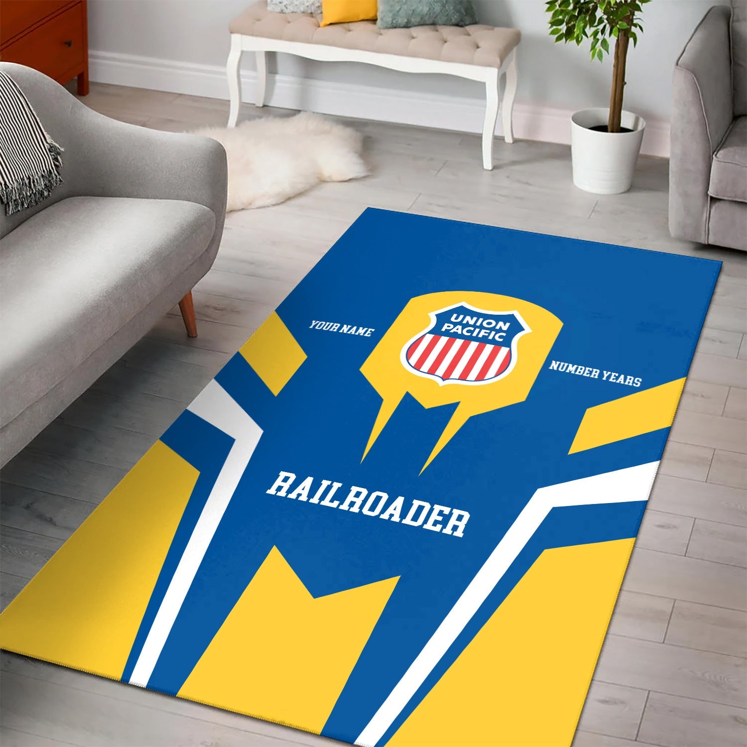 Railspirit Personalized Union Pacific Railroad Area Rug Custom Year Railroader Big Boy Rug Gift Idea For Train Lover