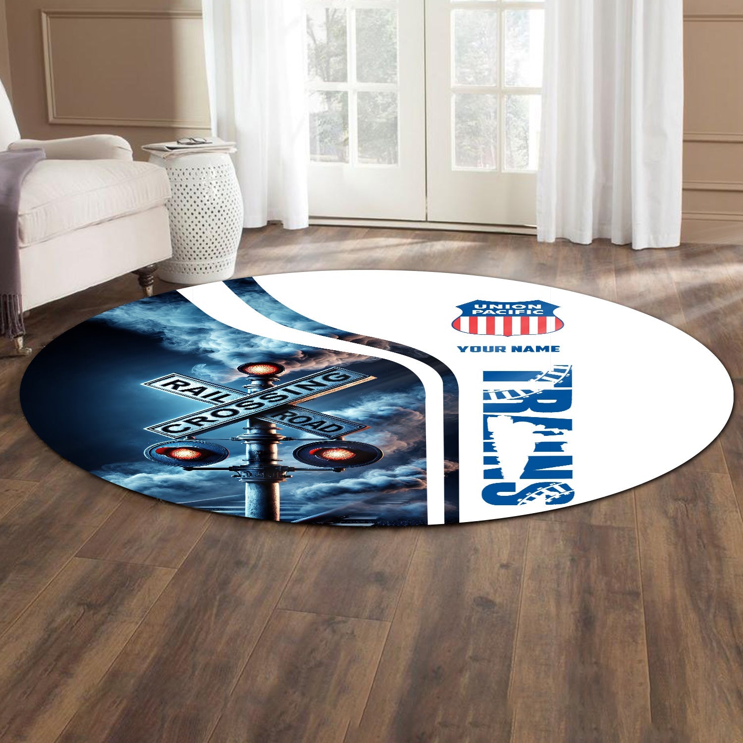 Railspirit Personalized Union Pacific Railroad Round Mat Railroad Crossing Sign Big Boy Mat All Over Print