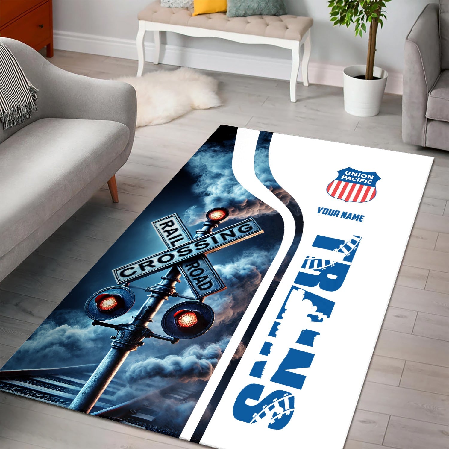 Railspirit Personalized Union Pacific Railroad Area Rug Railroad Crossing Sign Big Boy Rug All Over Print