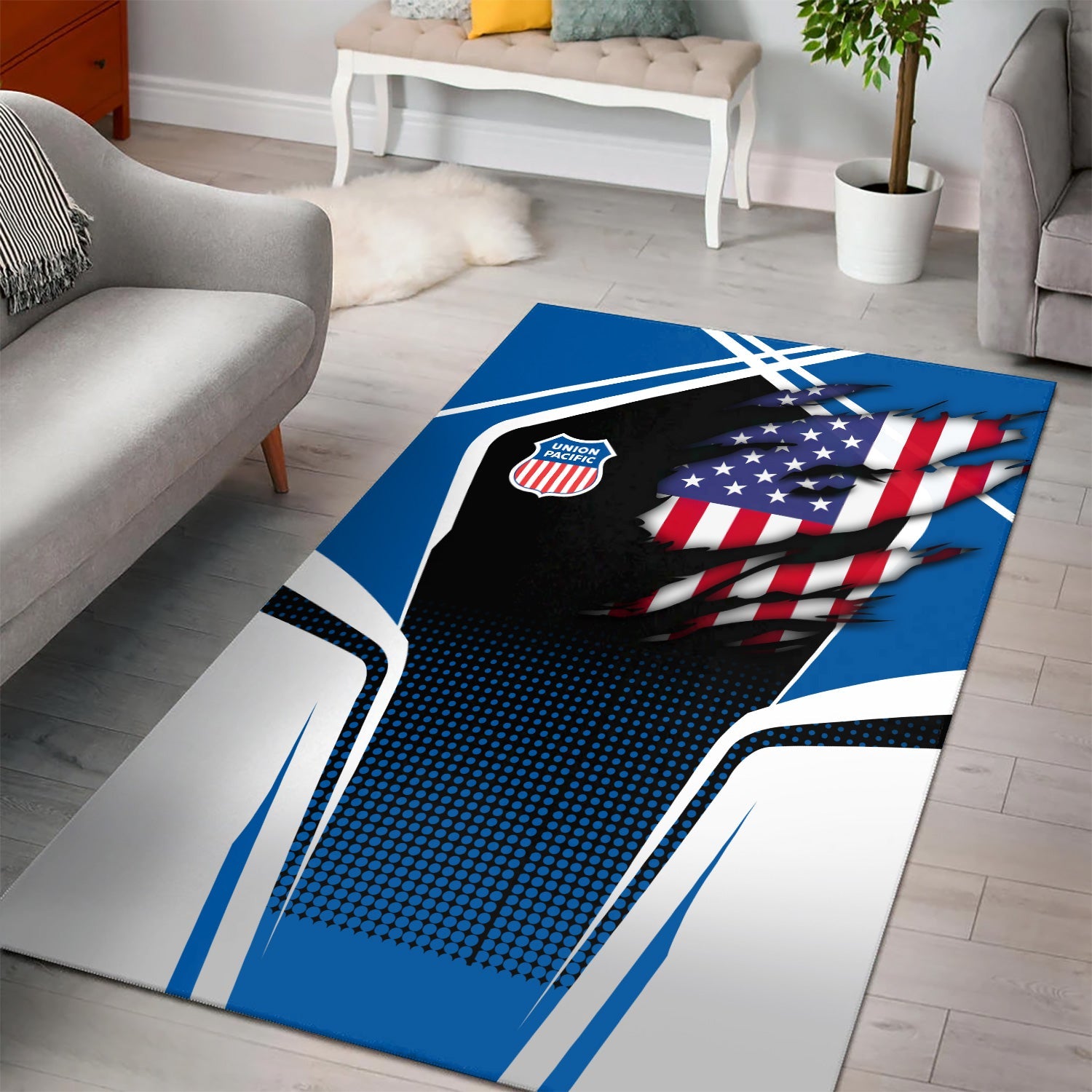 Railspirit Personalized Union Pacific Railroad Area Rug American Eagle Vintage Train Big Boy Rug