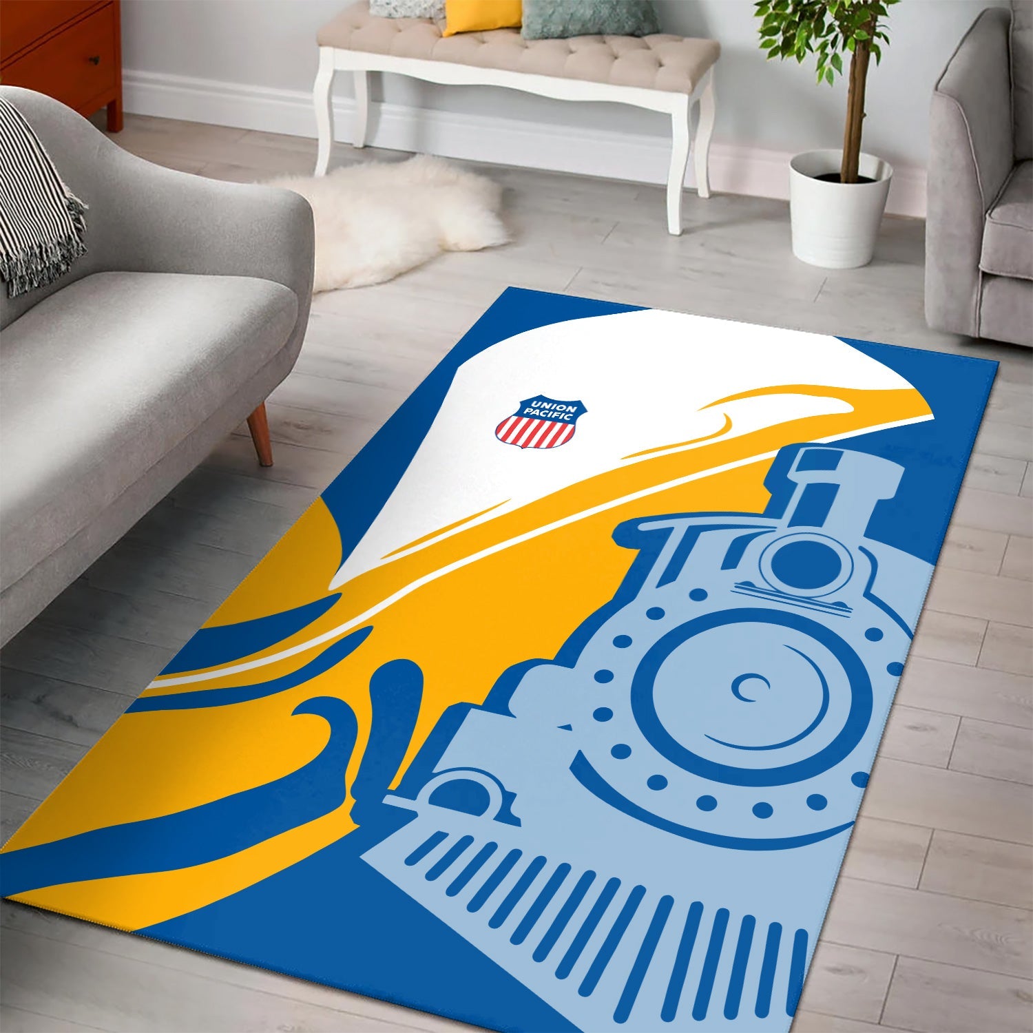 Railspirit Union Pacific Railroad Area Rug Flame-Inspired Style Big Boy Rug Gift Idea For Train Lovers