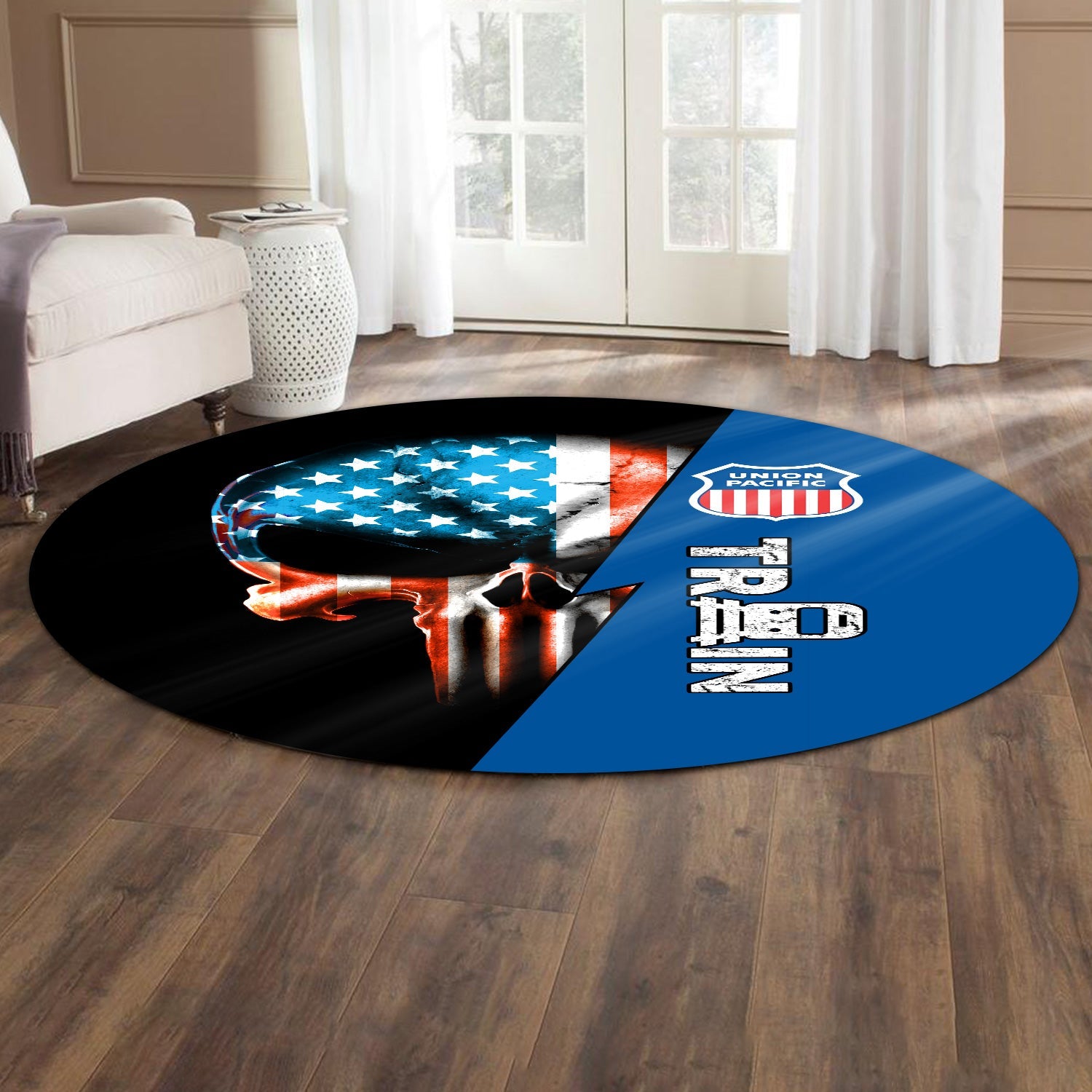 Railspirit Union Pacific Railroad Round Mat Train Skull American Flag Style Big Boy Mat All Over Print