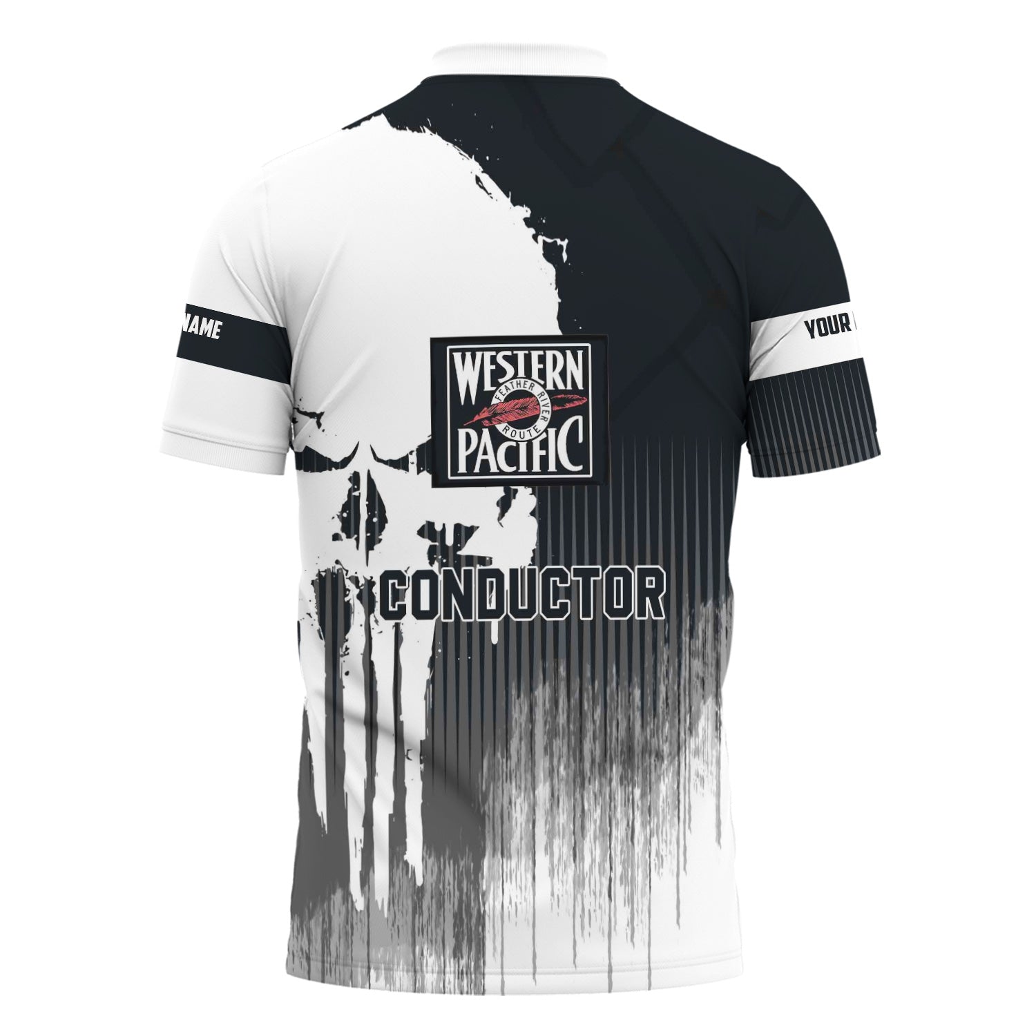 Railspirit Personalized Western Pacific Railroad Polo Shirt Skull Design with Custom Job Train Shirt for Trackhead Crew