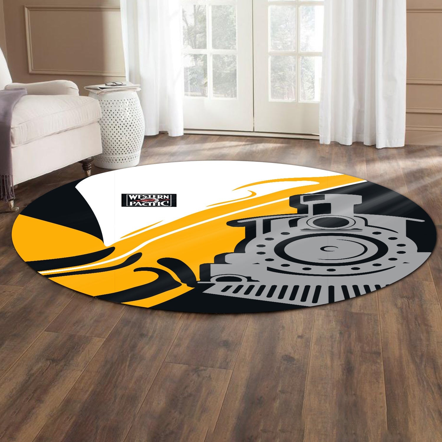 Railspirit Western Pacific Railroad Round Mat Flame-Inspired Style Mat Gift Idea For Train Lovers