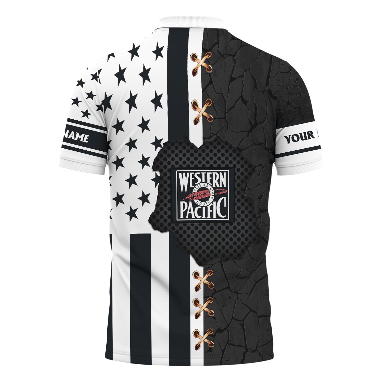 Railspirit Personalized Western Pacific Railroad Polo Shirt American Flag with Crack Effect Train Shirt