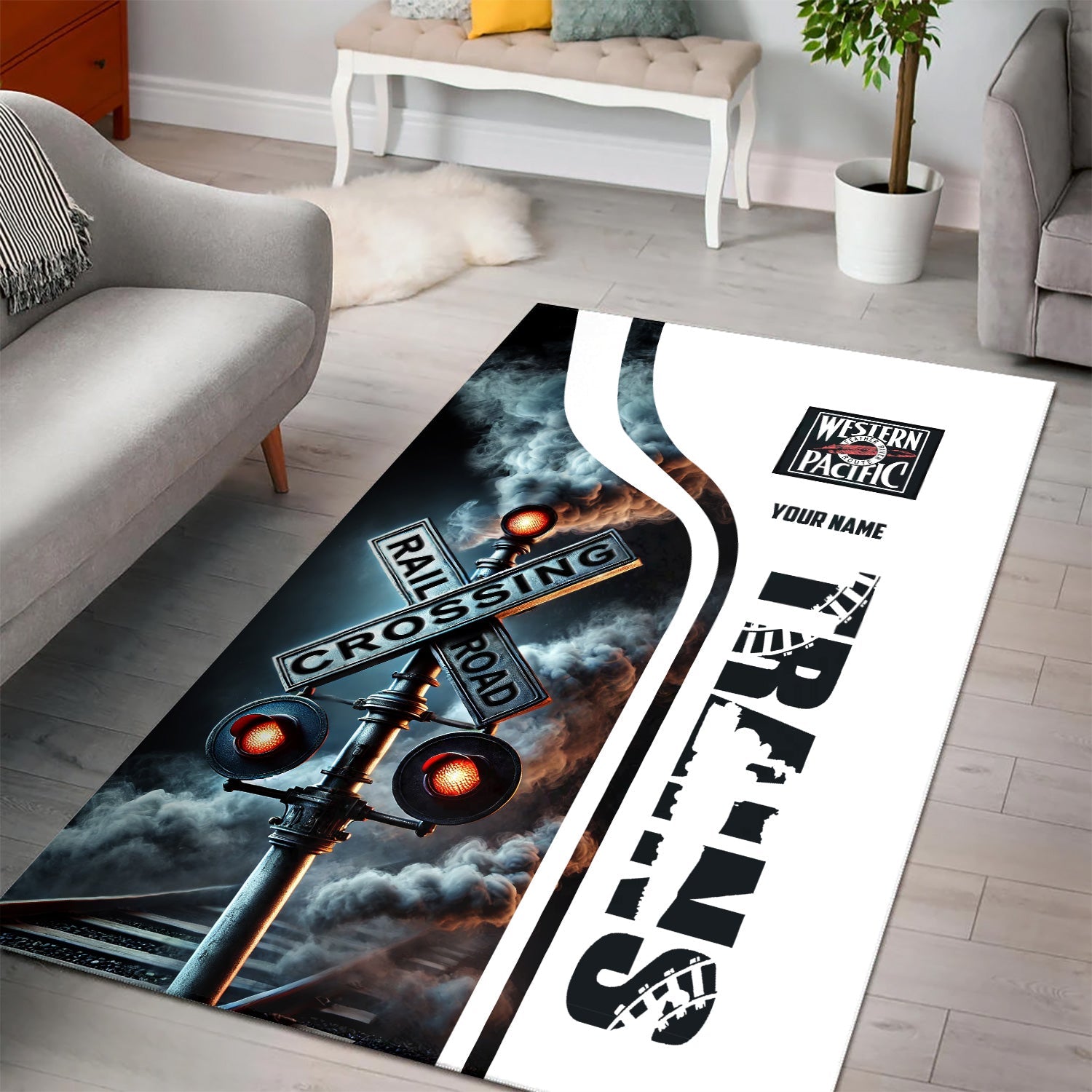 Railspirit Personalized Western Pacific Railroad Area Rug Railroad Crossing Sign Rug All Over Print