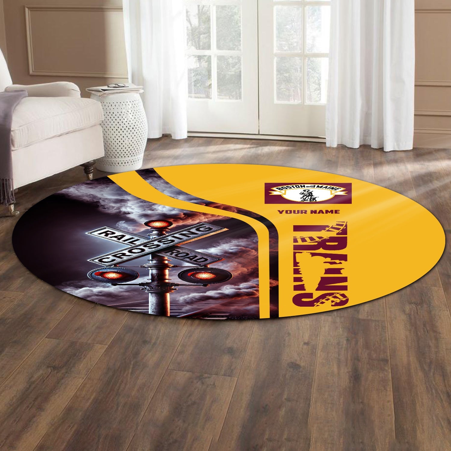 Railspirit Personalized Boston and Maine Railroad Round Mat Railroad Crossing Sign Mat All Over Print