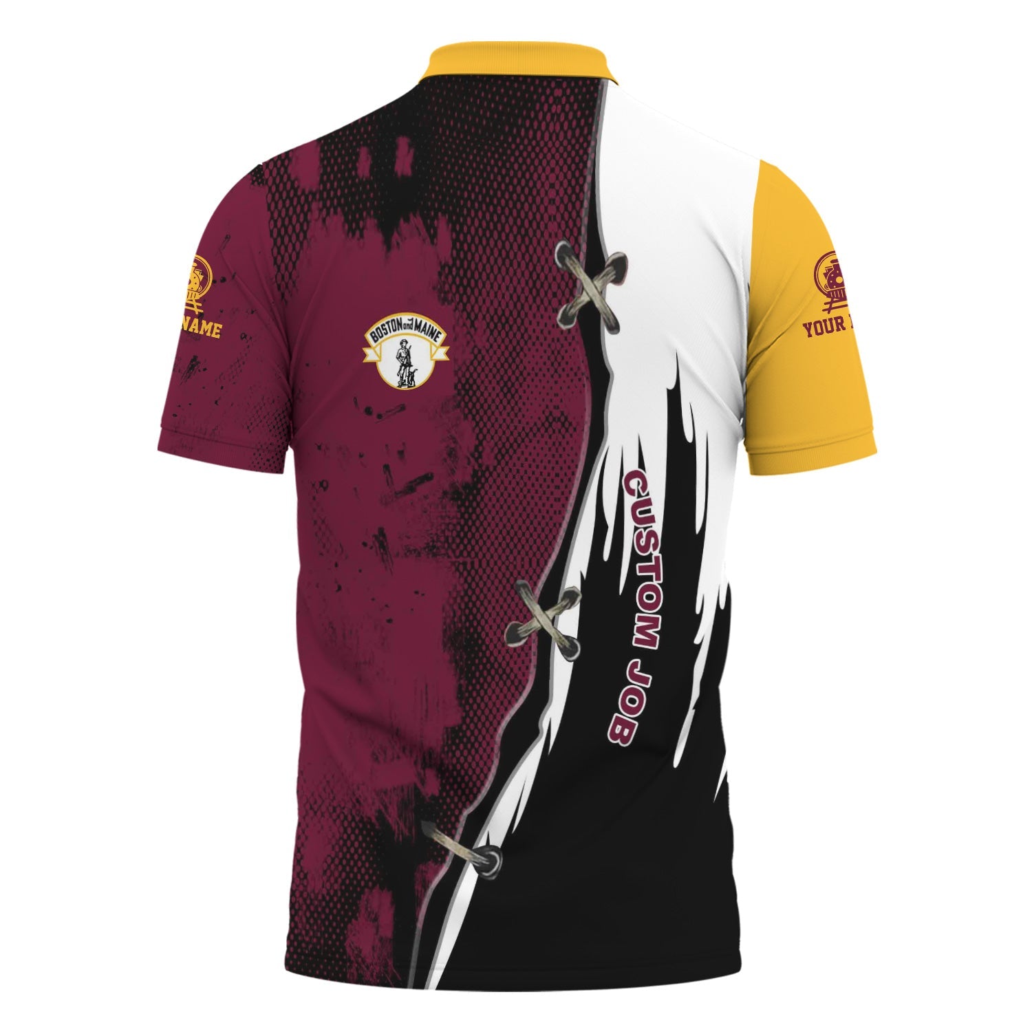 Railspirit Personalized Boston and Maine Railroad Polo Shirt Retro Stitches Design with Custom Position Train Shirt