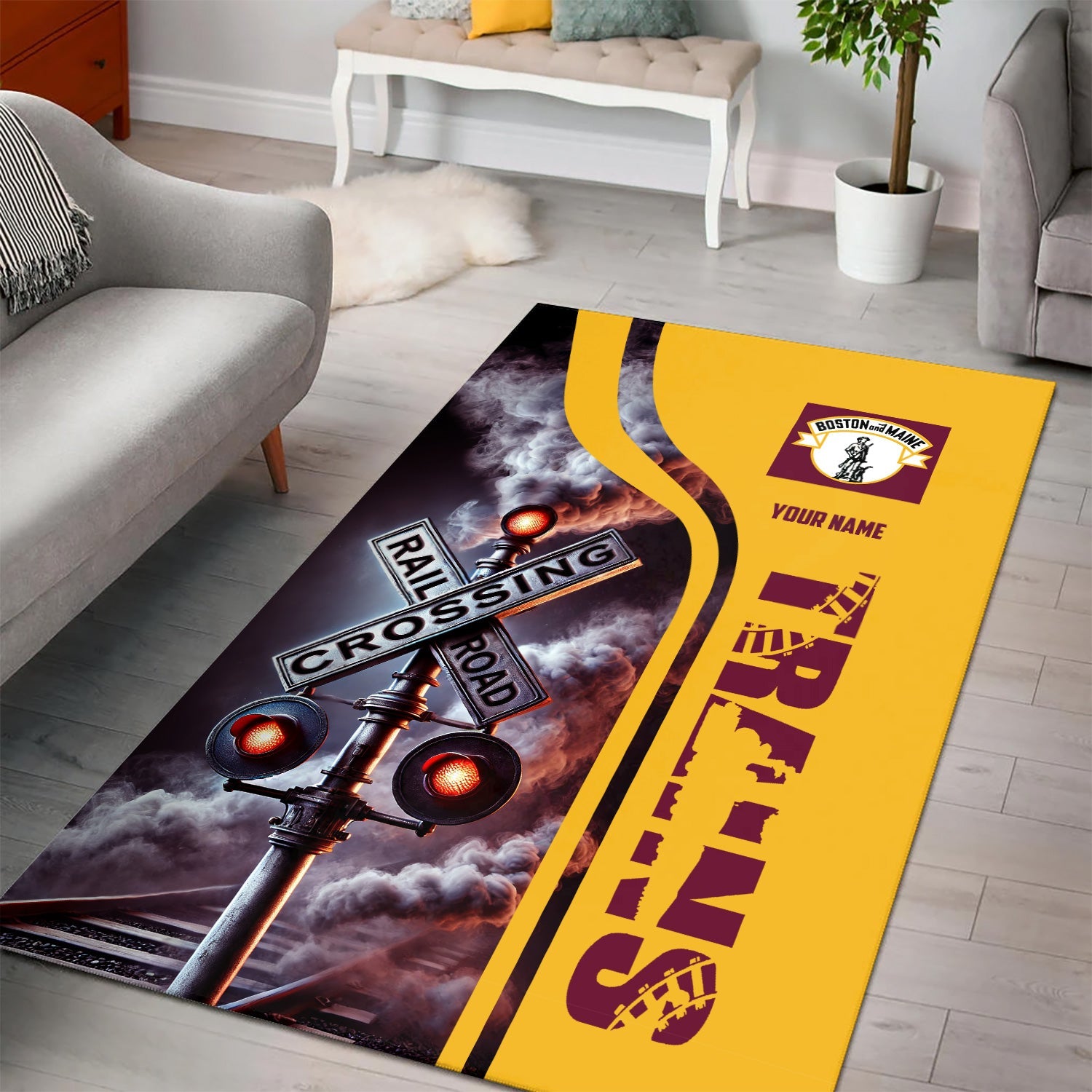 Railspirit Personalized Boston and Maine Railroad Area Rug Railroad Crossing Sign Rug All Over Print